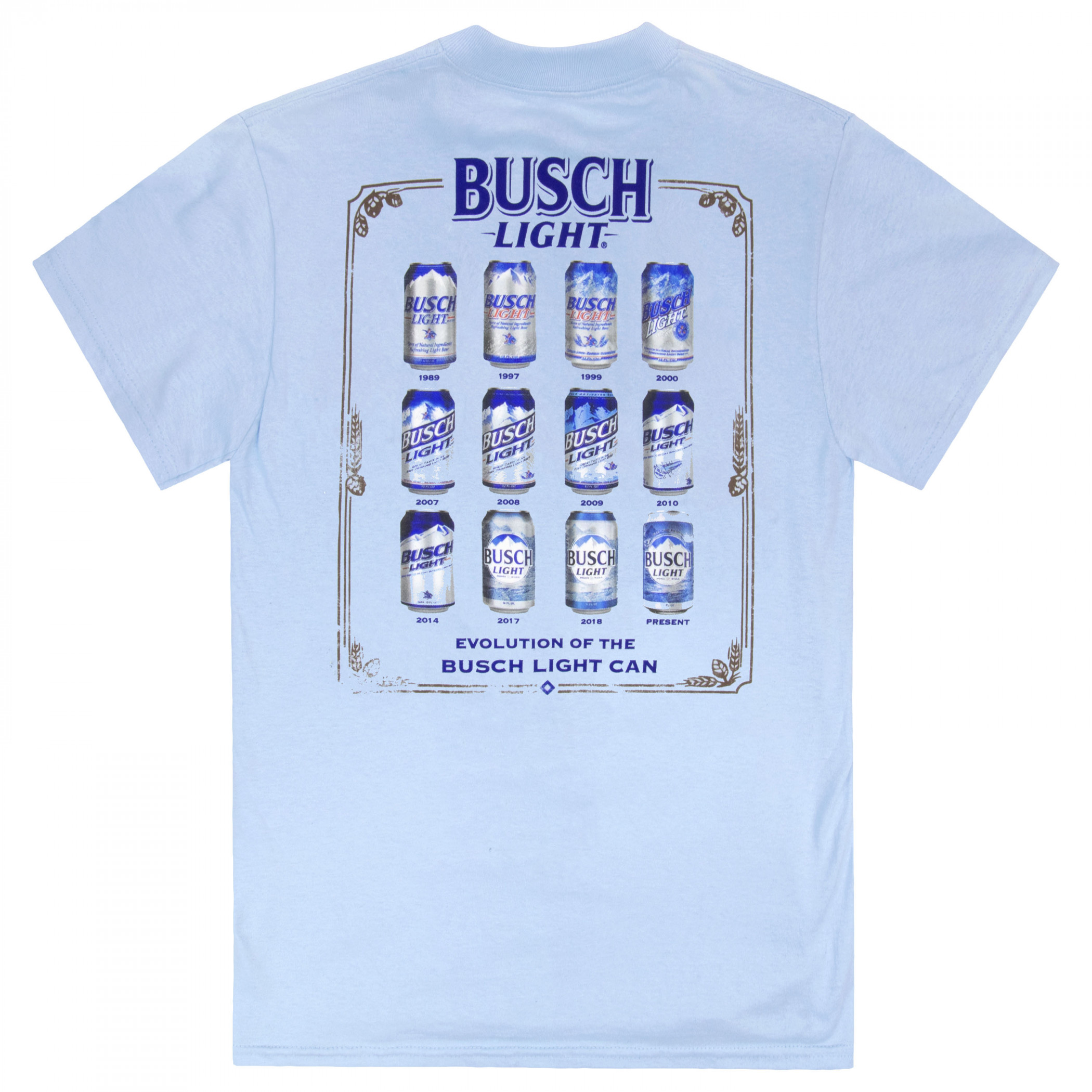 Busch Light Evolution of Cans Blue Front & Back Print T-Shirt