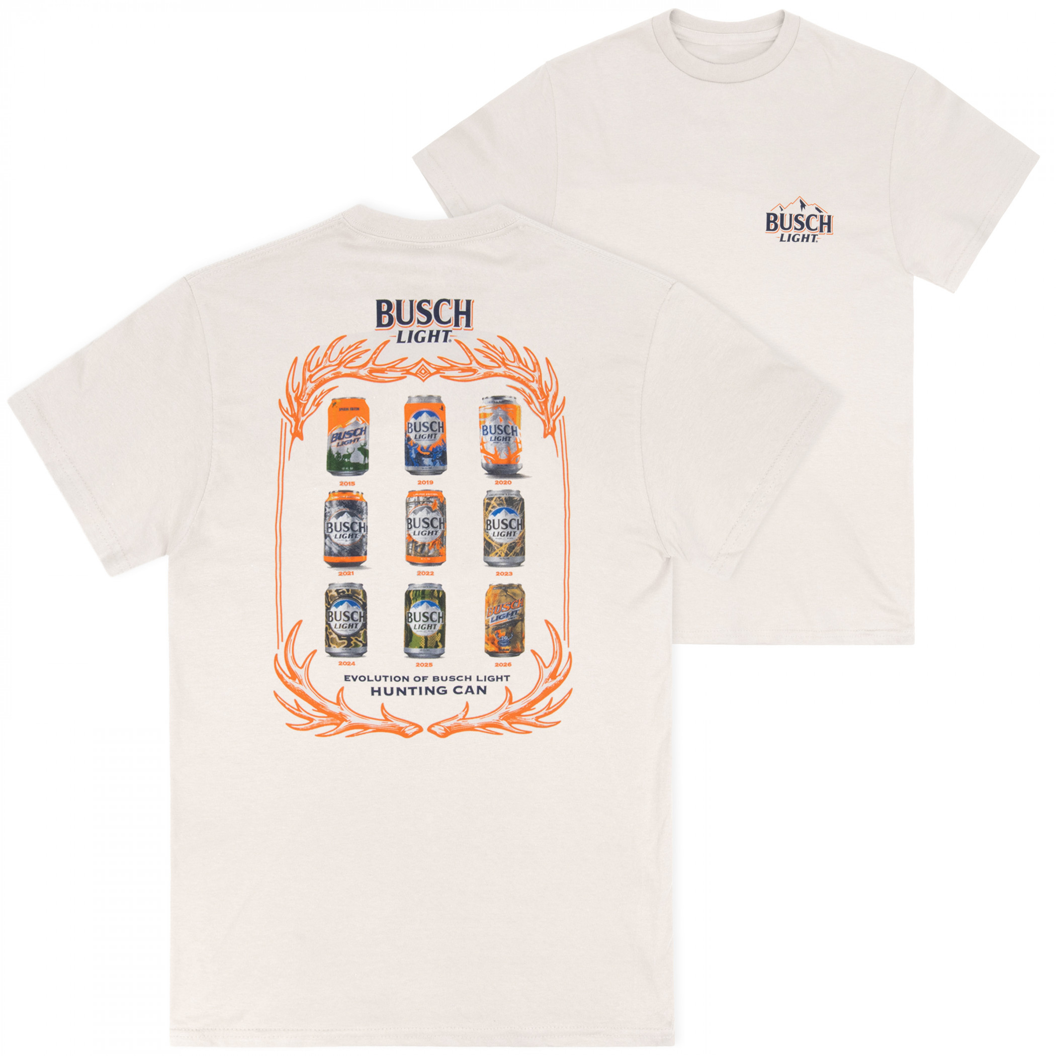 Busch Light Hunting Can Evolution Natural Front & Back Print T-Shirt