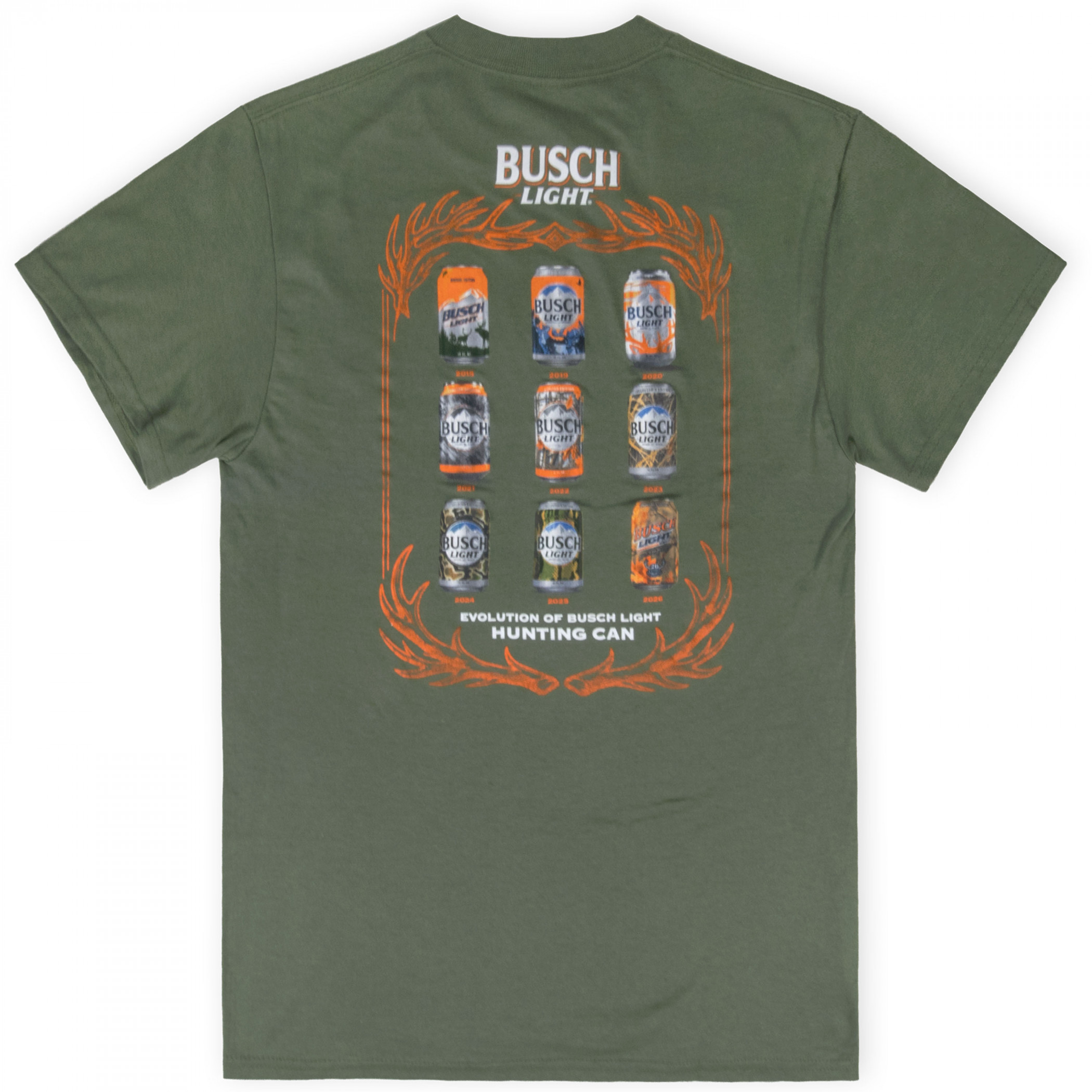 Busch Light Hunting Can Evolution Green Front & Back Print T-Shirt