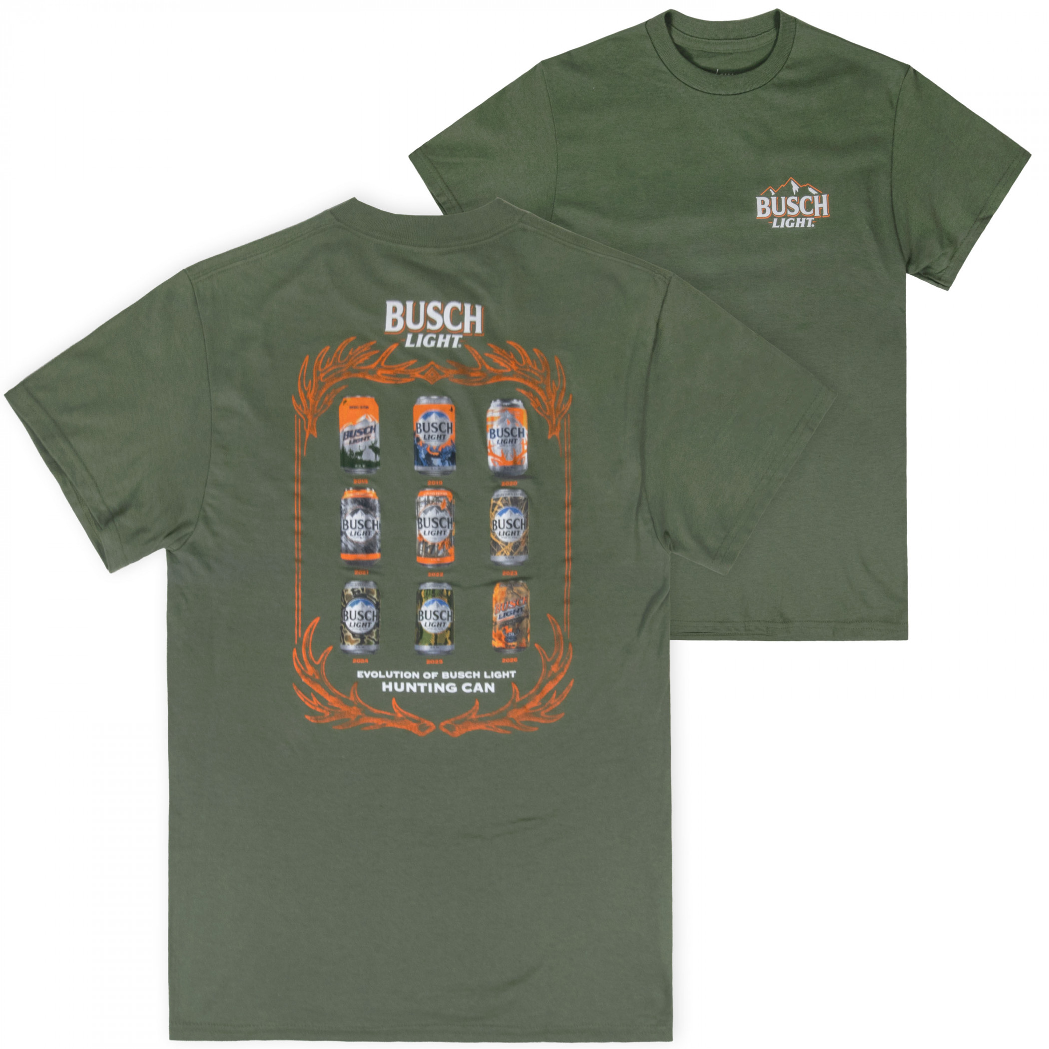 Busch Light Hunting Can Evolution Green Front & Back Print T-Shirt