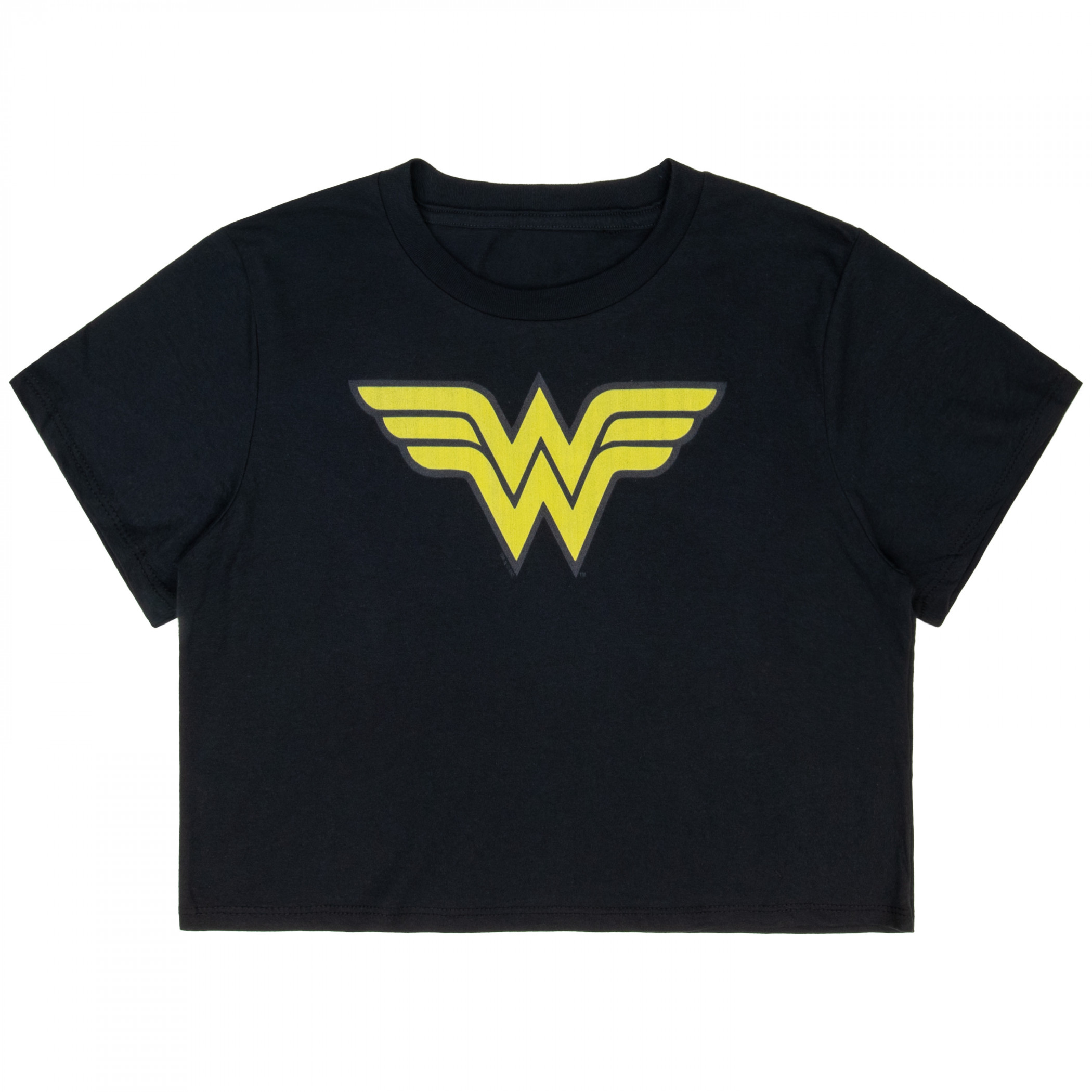 Wonder Woman Logo Black Woman's Crop Top T-Shirt, Black