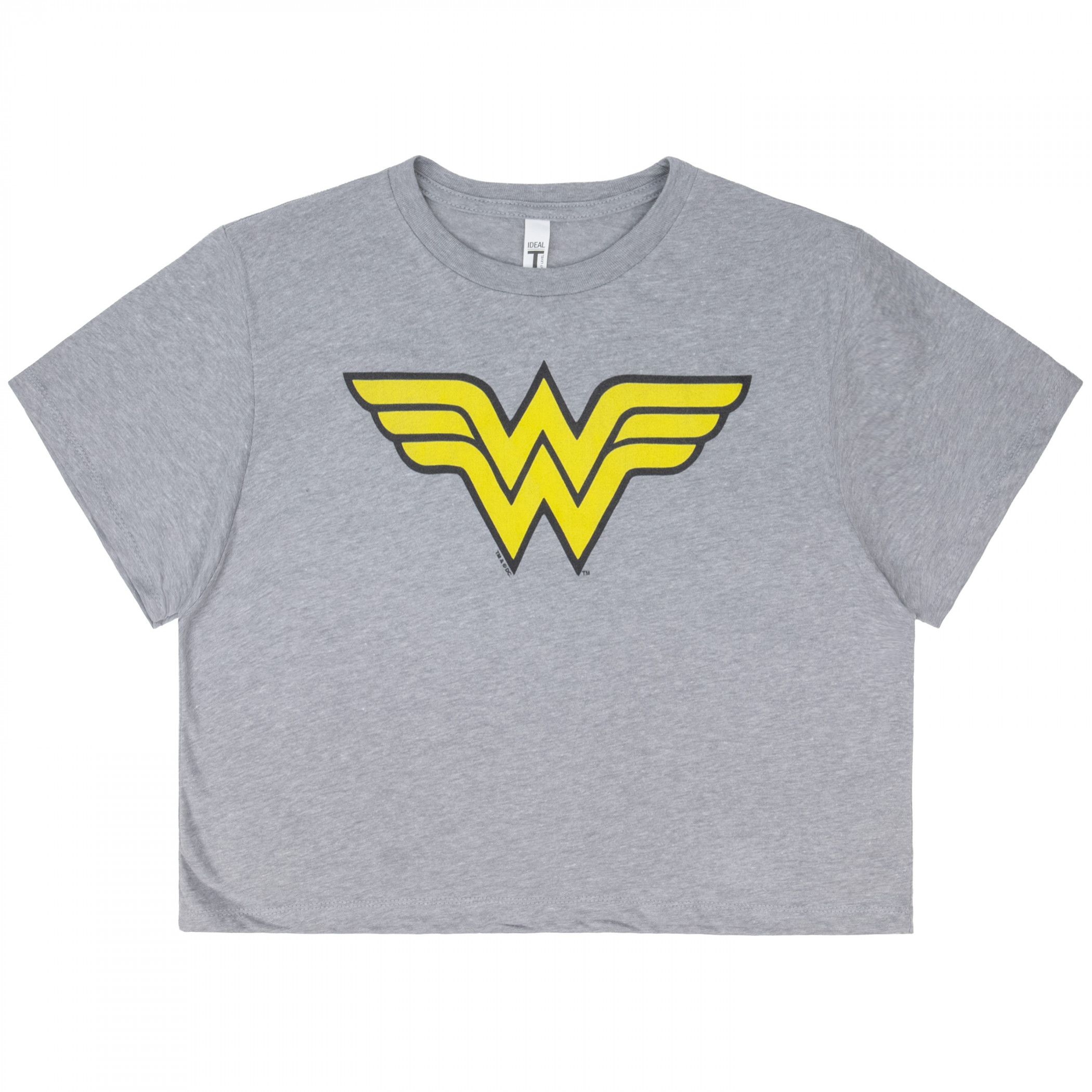 Wonder Woman Logo Heather Grey Woman's Crop Top T-Shirt, Grey