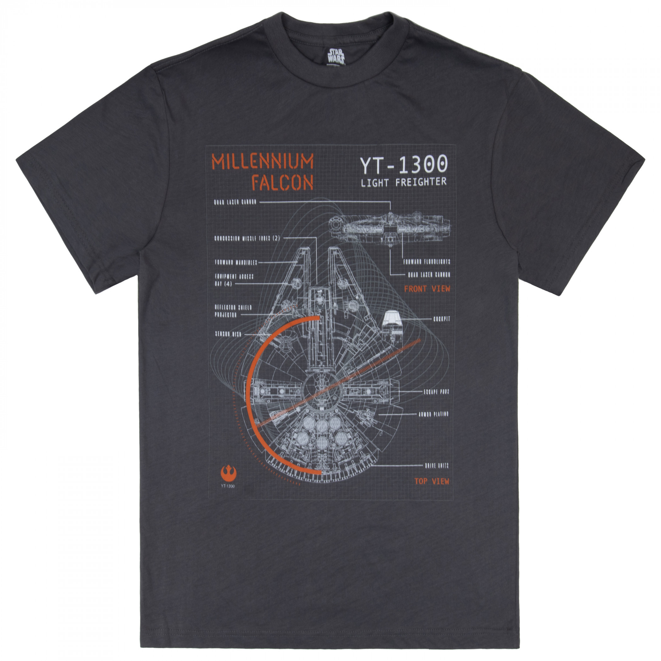 Star Wars Millennium Falcon Blueprint T-Shirt, Grey