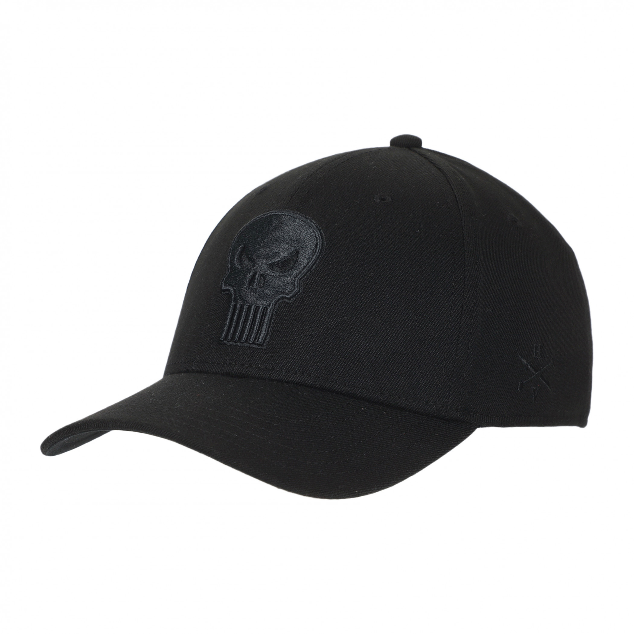 Punisher Logo Black on Black Flex Fit Hat, Black