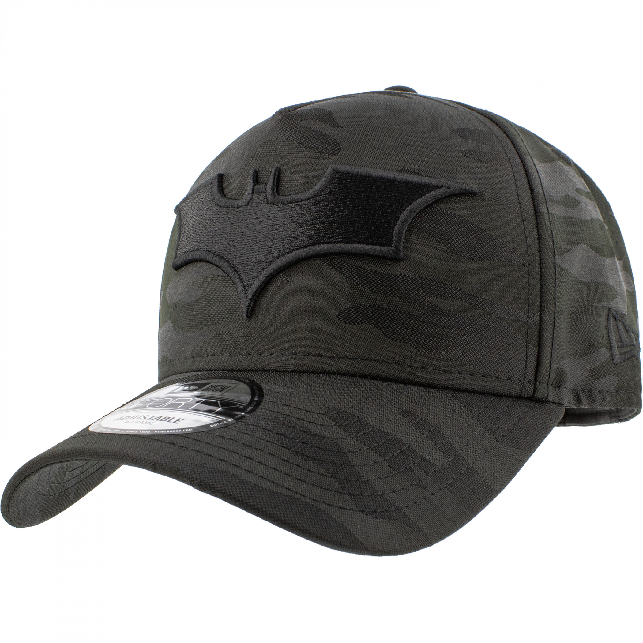 Batman Logo Black on Black Tonal Camo New Era 9Forty A-Frame Adjustable Hat, Black
