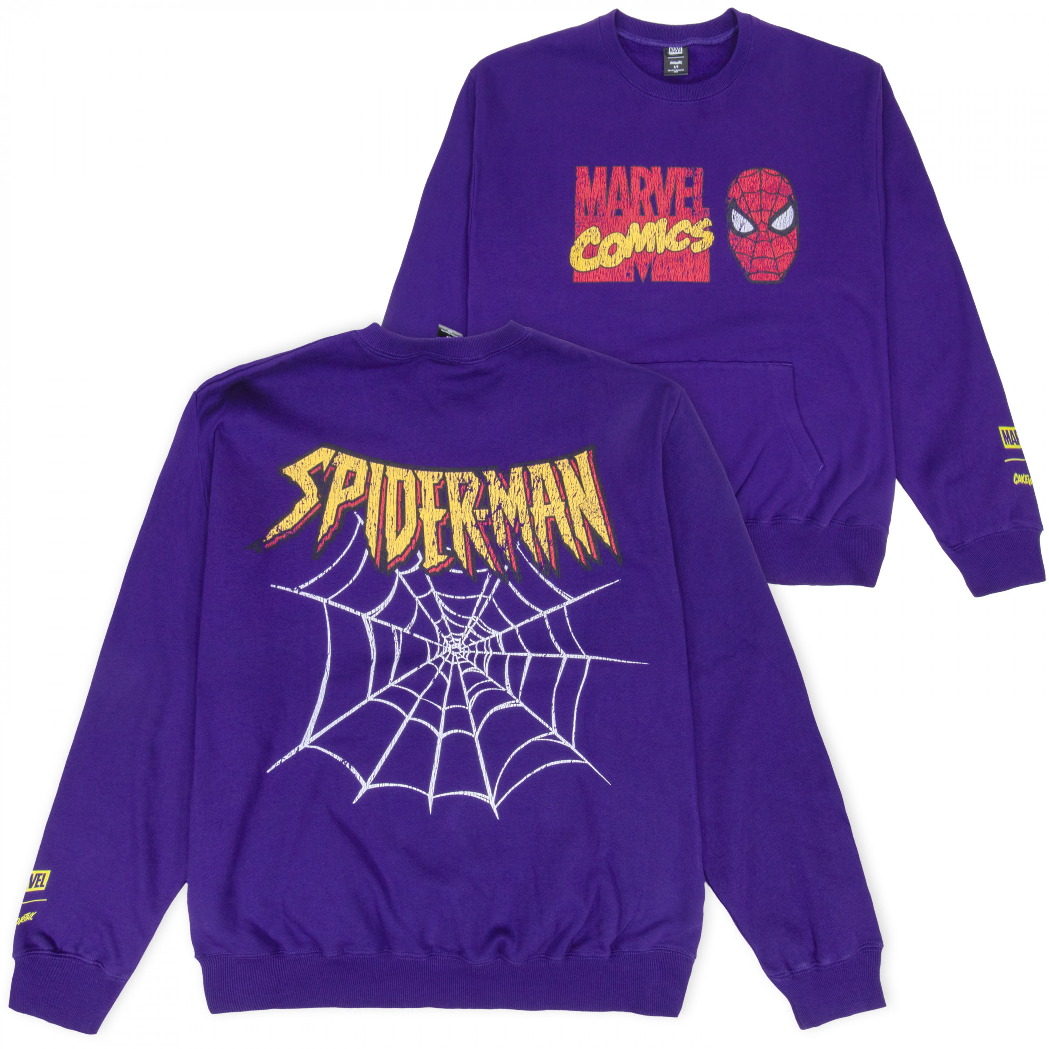 Spider-man Vintage Print Kangaroo Pocket Crewneck Sweatshirt, Purple