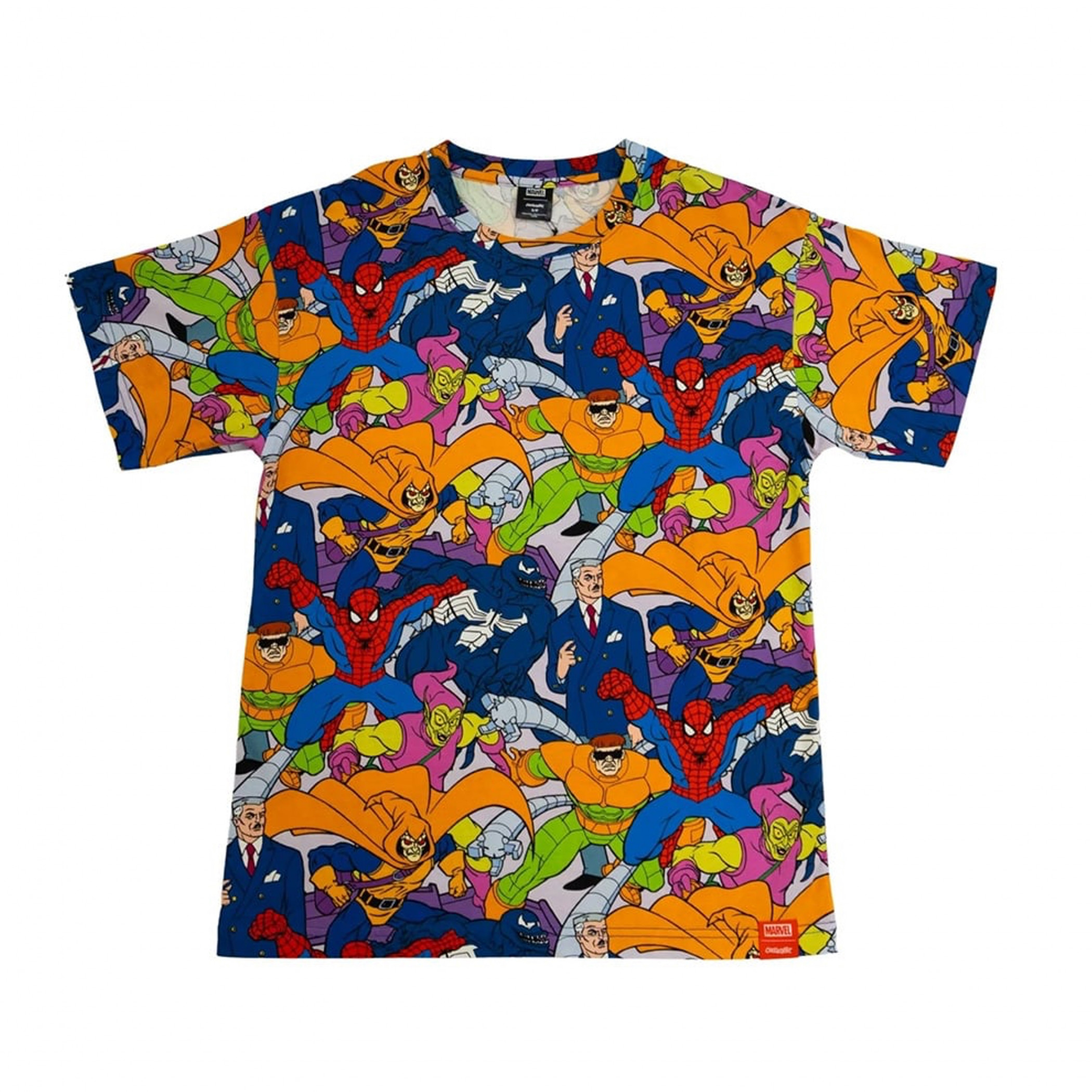 Spider-Man Cast of 90’s Characters All Over Print T-Shirt Multi-Color
