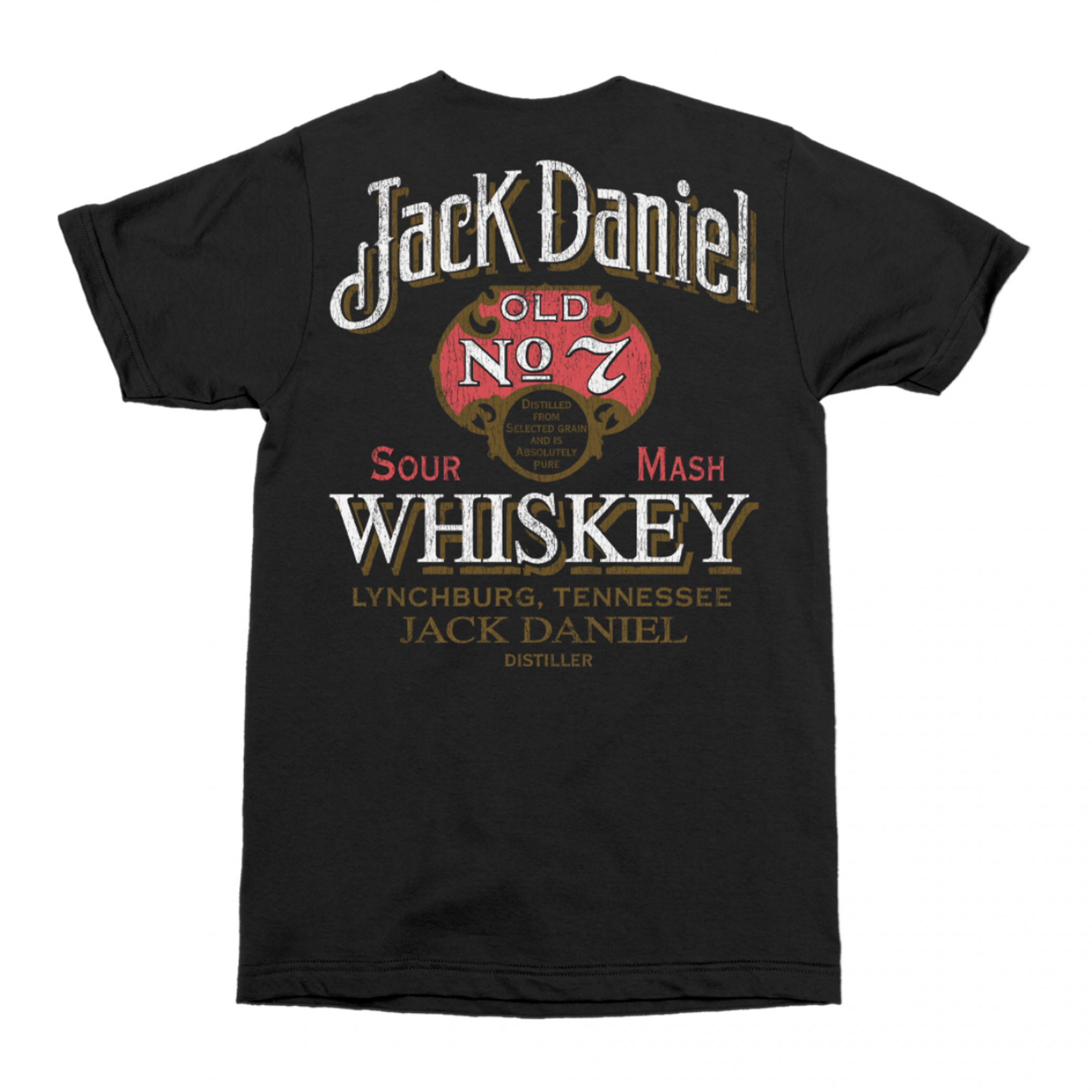Jack Daniels Vintage Old No. 7 Label Distressed Front & Back Print T-Shirt