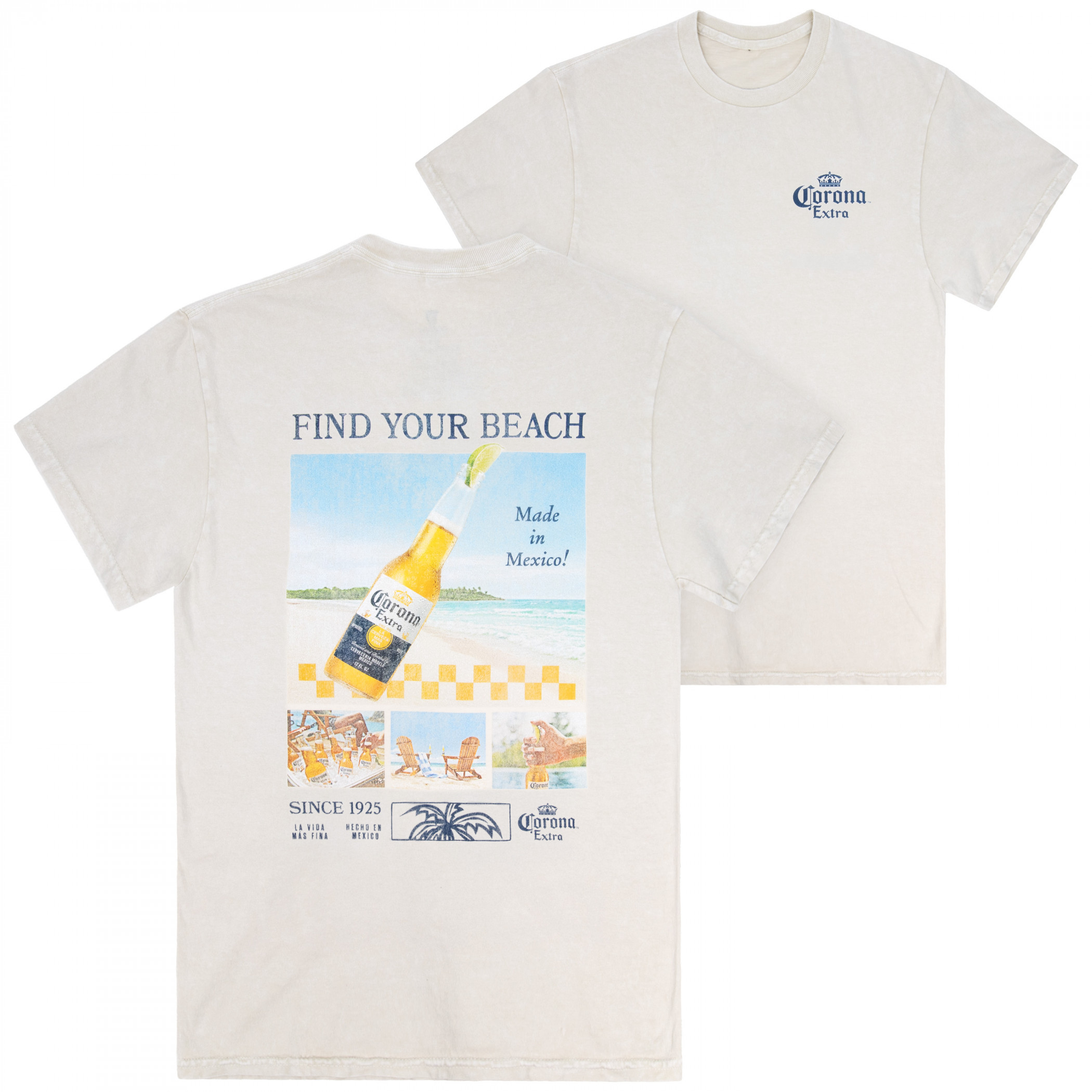 Corona Find Your Beach Montage Front Back Print T-Shirt