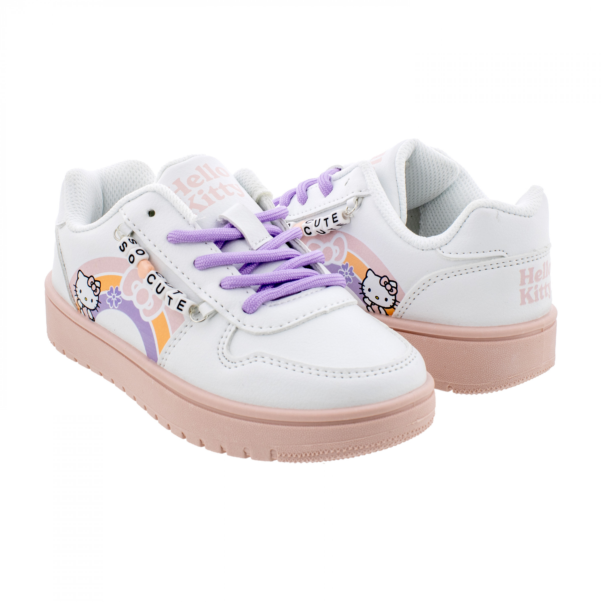 Hello Kitty So Cute Rainbow Pastel Kid's Lace-up Sneakers, White