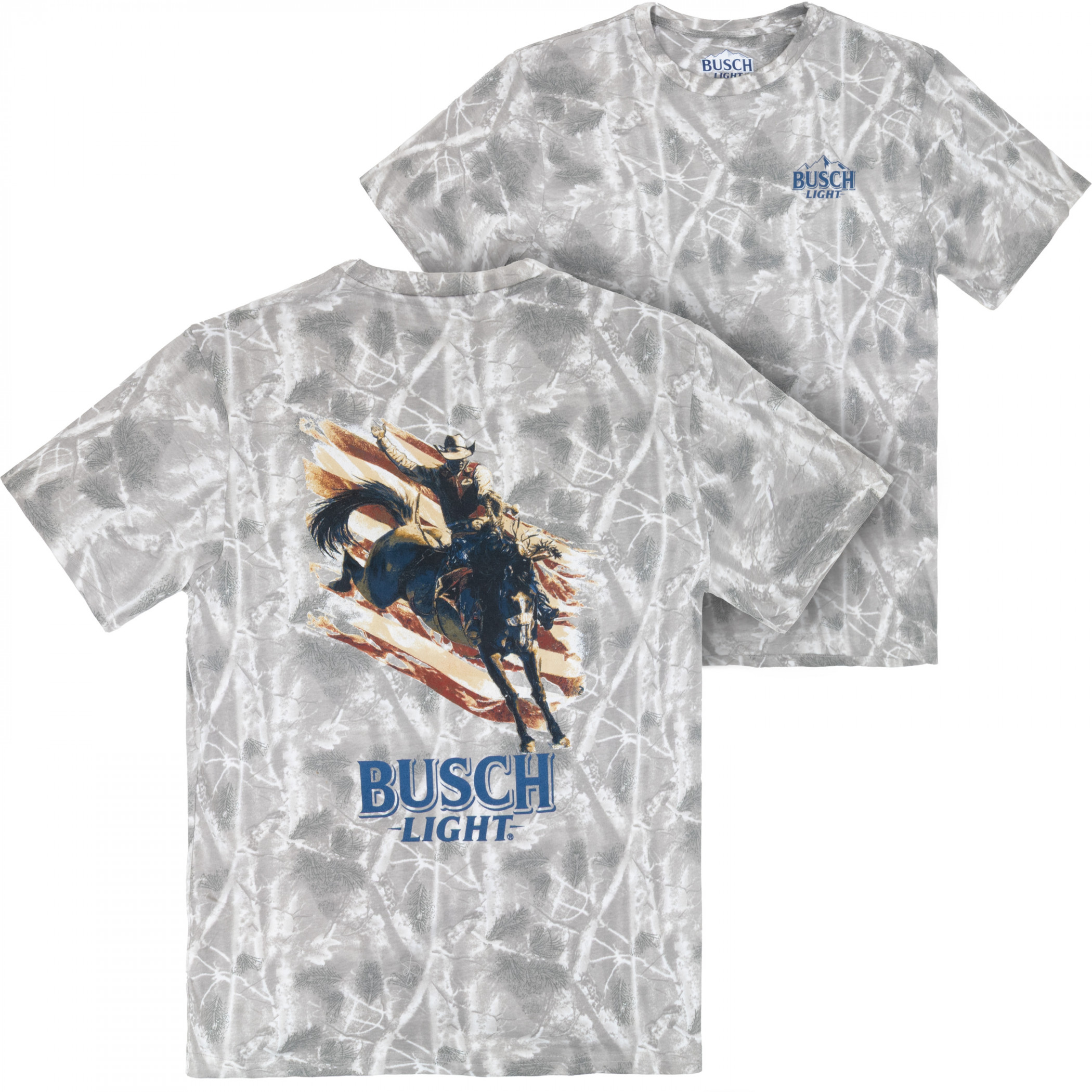 Busch Light American Rodeo Camo Front and Back Print T-Shirt