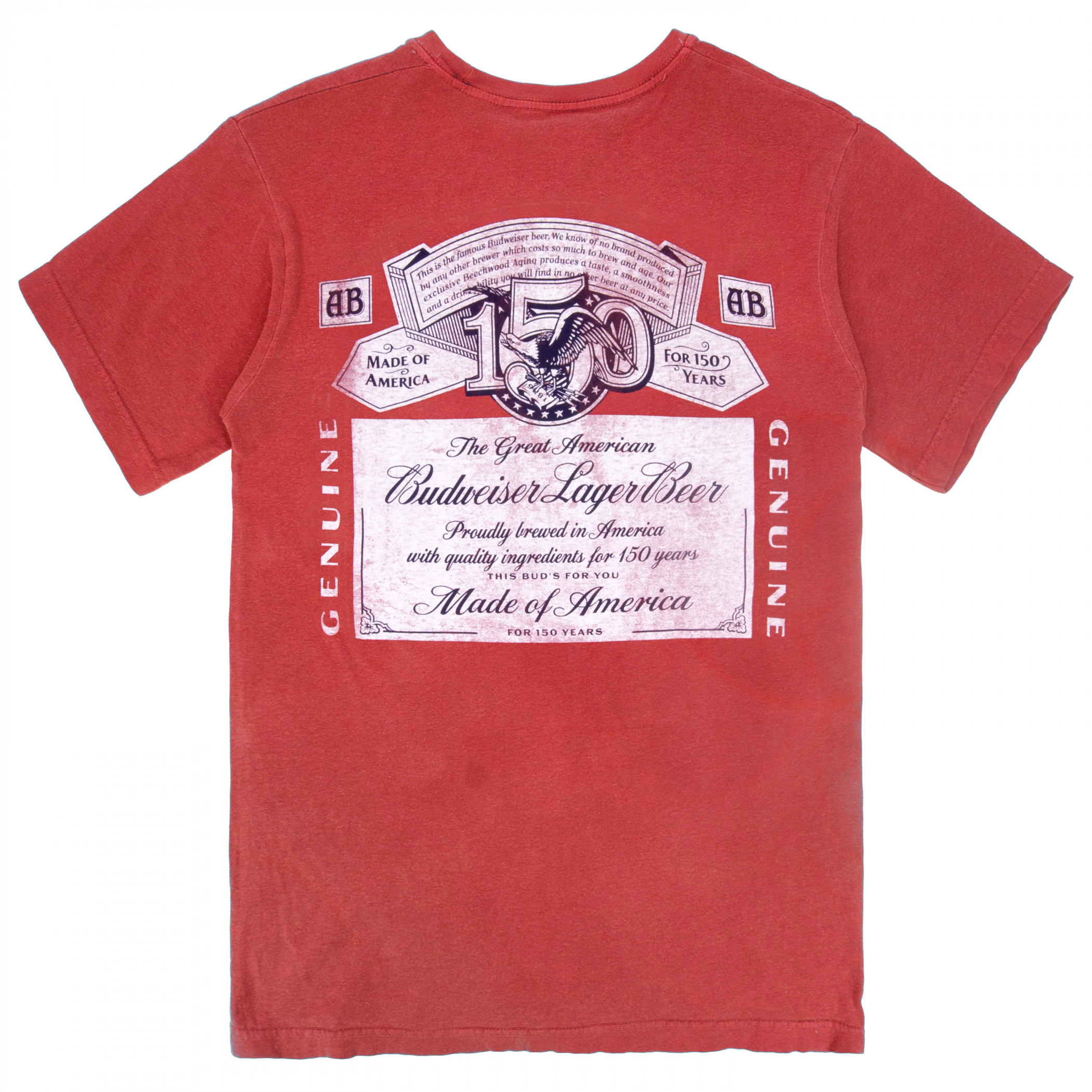 Budweiser 150 Years Label Red Premium Mineral Wash Front & Back Print T-Shirt