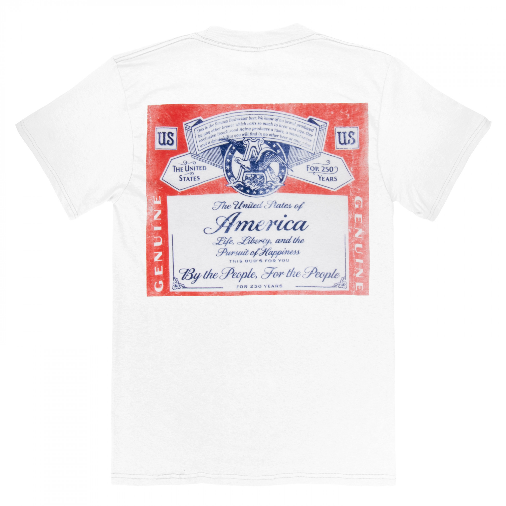 Budweiser 150 Years Label White Premium Mineral Wash Front & Back Print T-Shirt