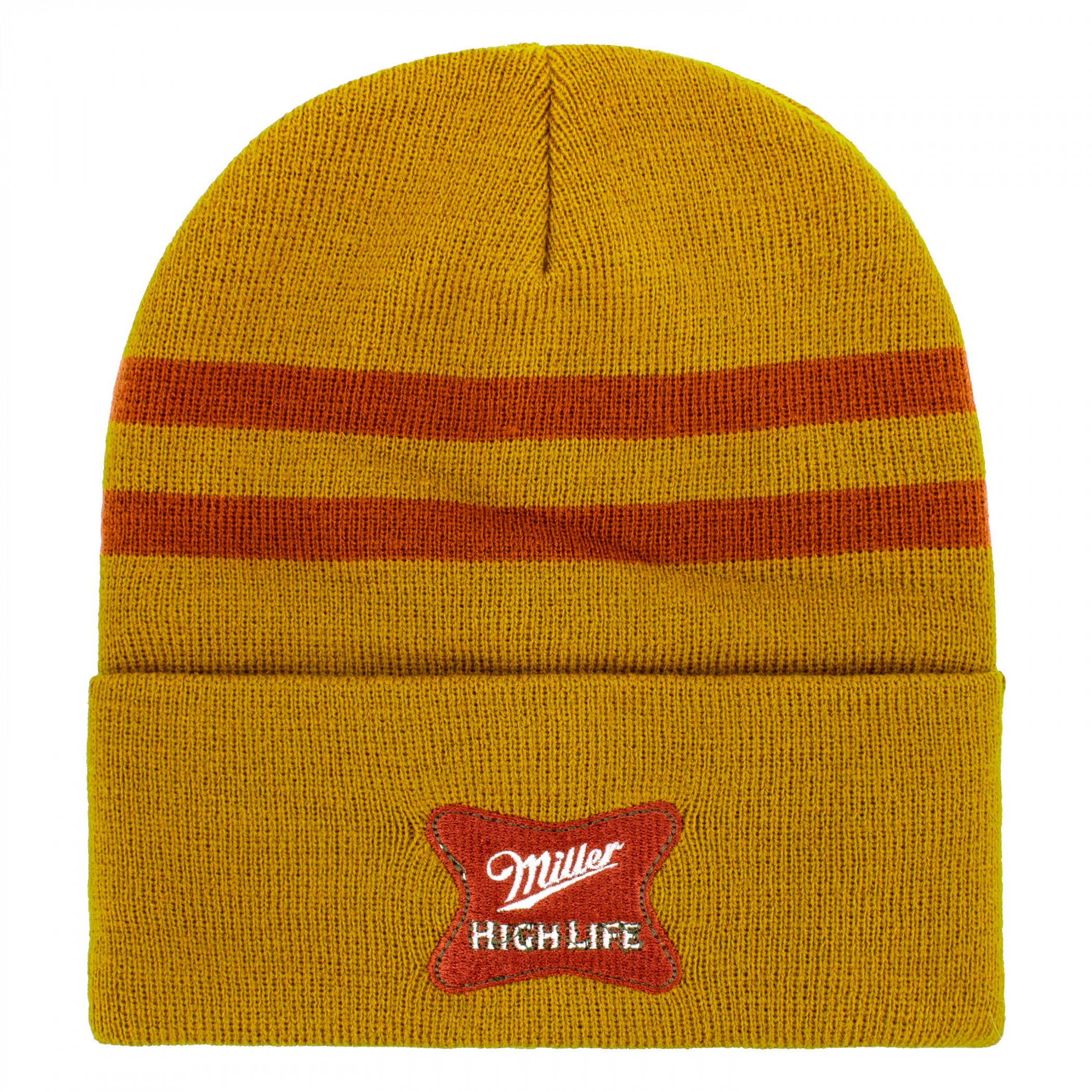 Miller High Life Logo Patch Striped Cuffed Knit Beanie