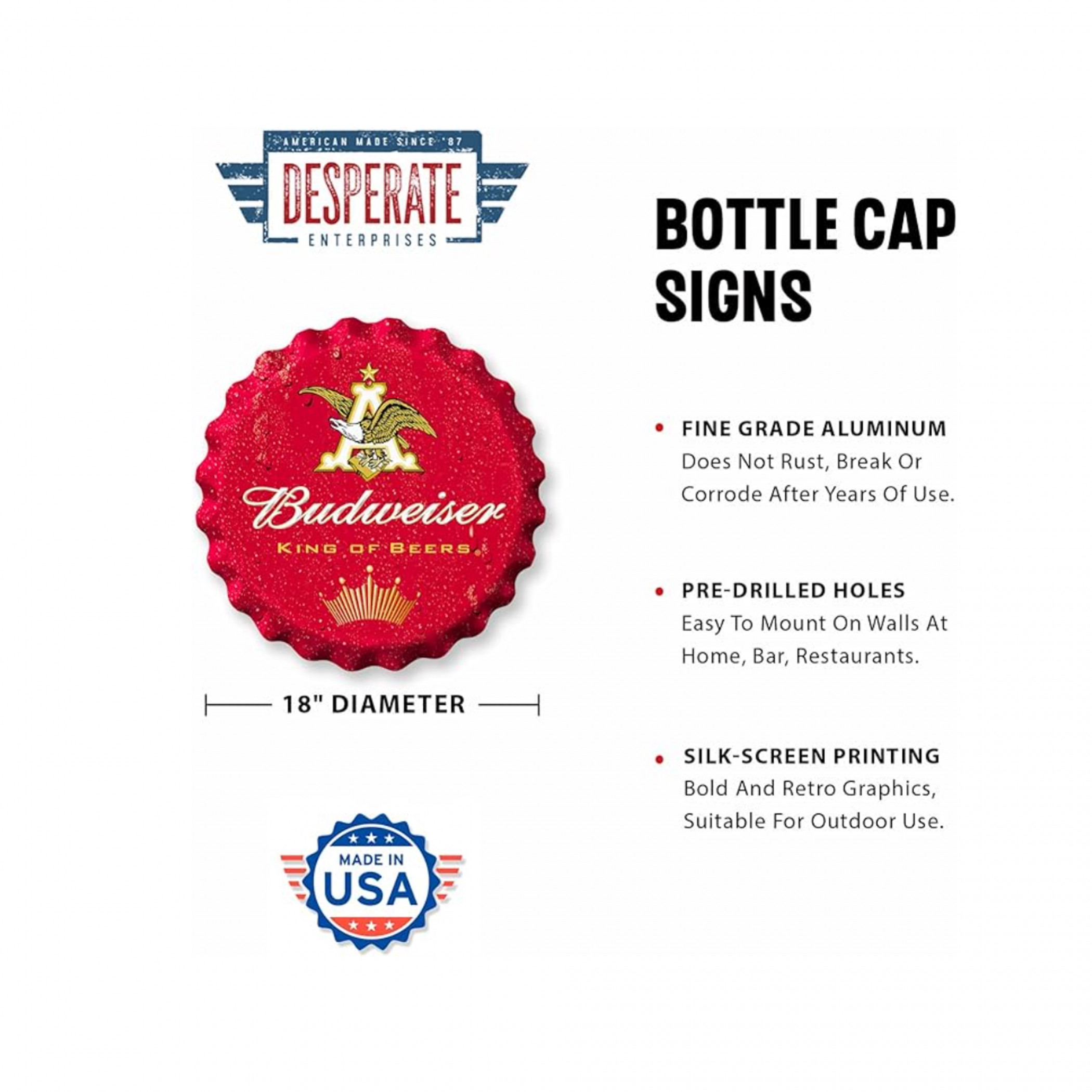 Budweiser King of Beers 18' Red Bottle Cap Tin Sign