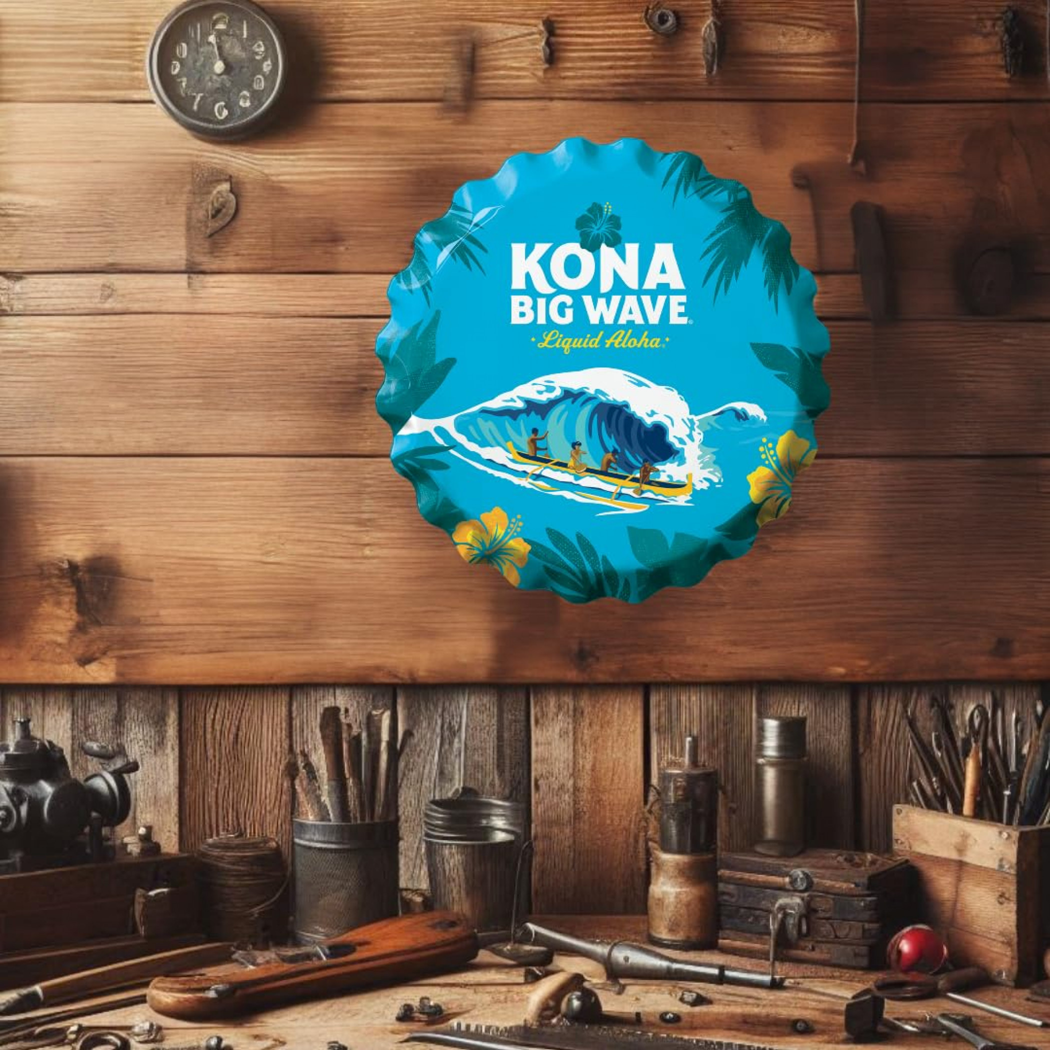 Kona Brewing Big Wave Liquid Aloha 18' Bottle Cap Tin Sign