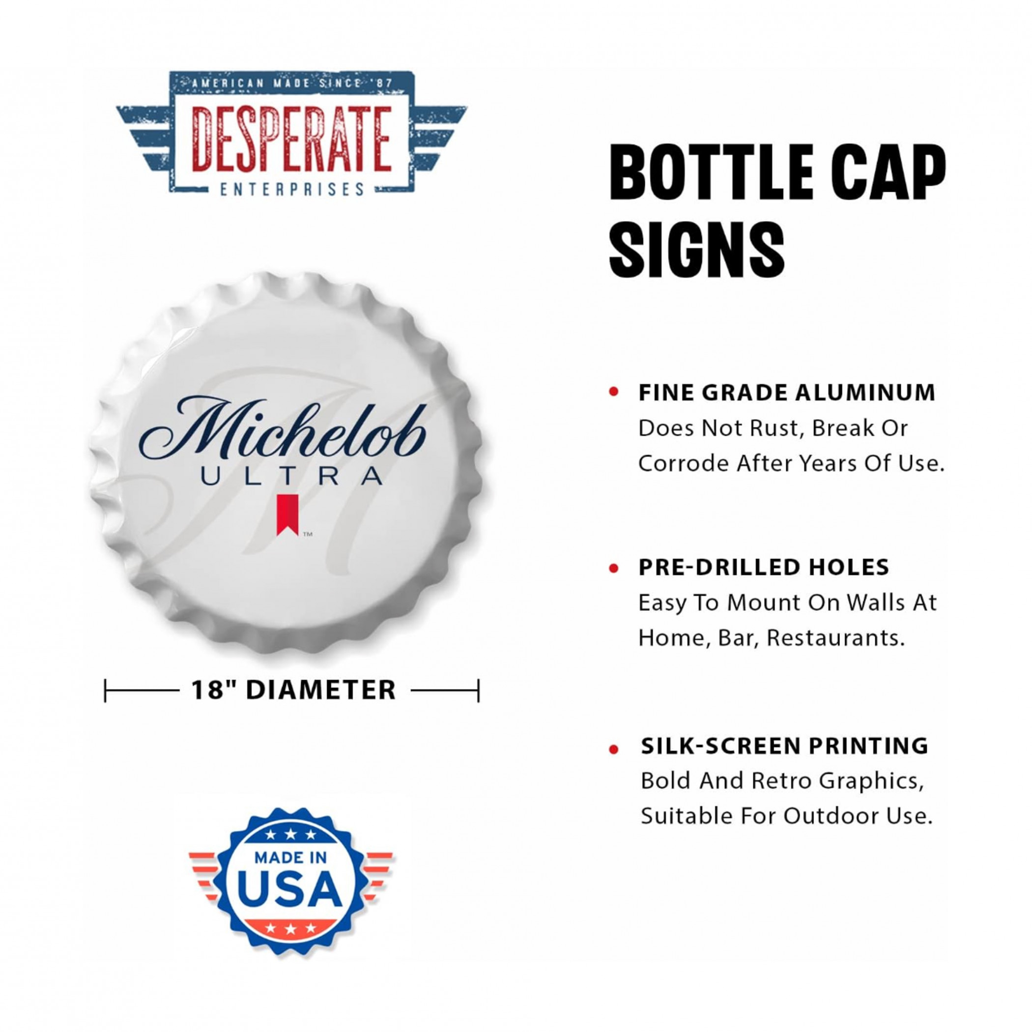 Michelob Ultra 18' Bottle Cap Tin Sign