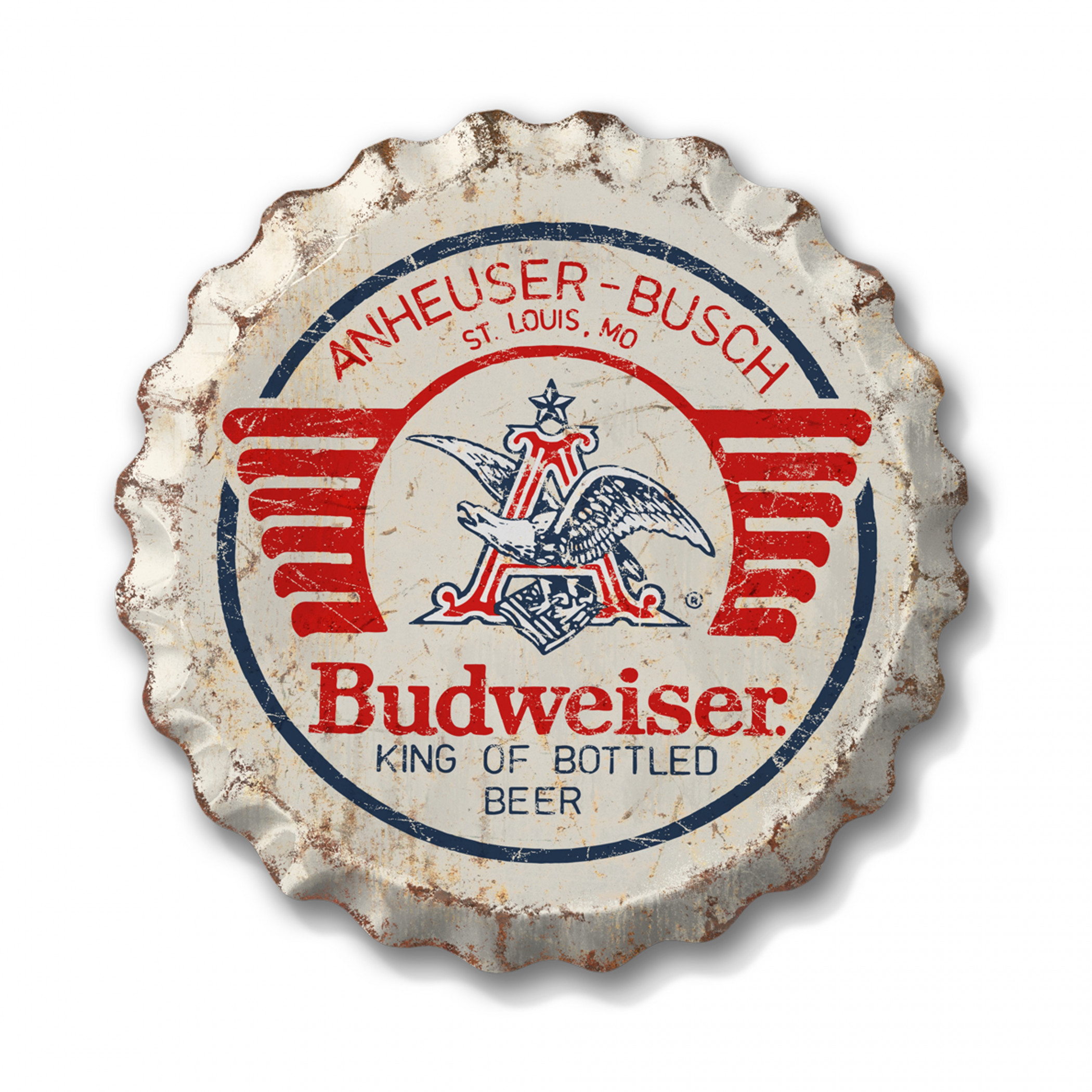 Budweiser Weathered 18' Bottle Cap Tin Sign