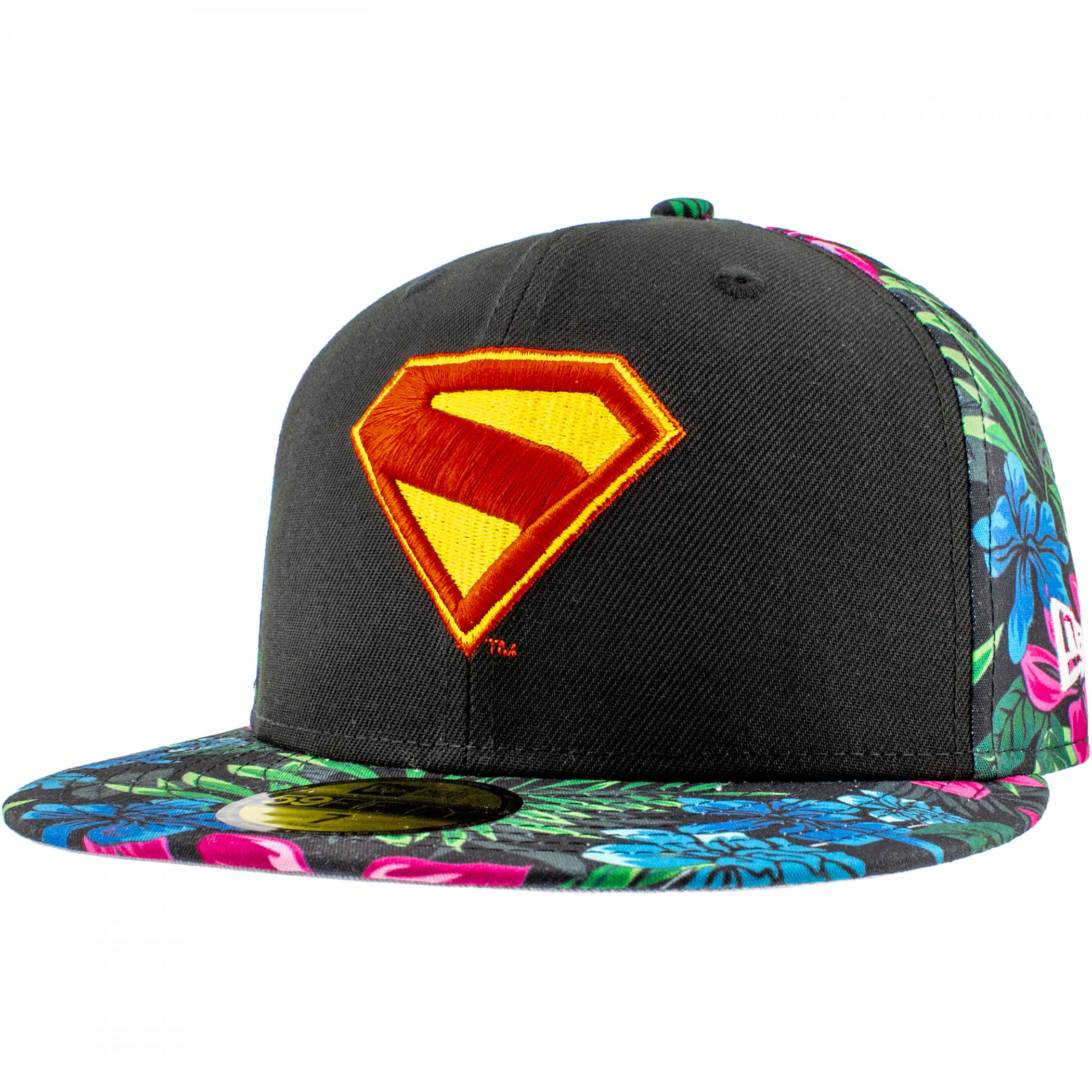 Superman Logo Black Floral New Era 59Fifty Fitted Hat, Black