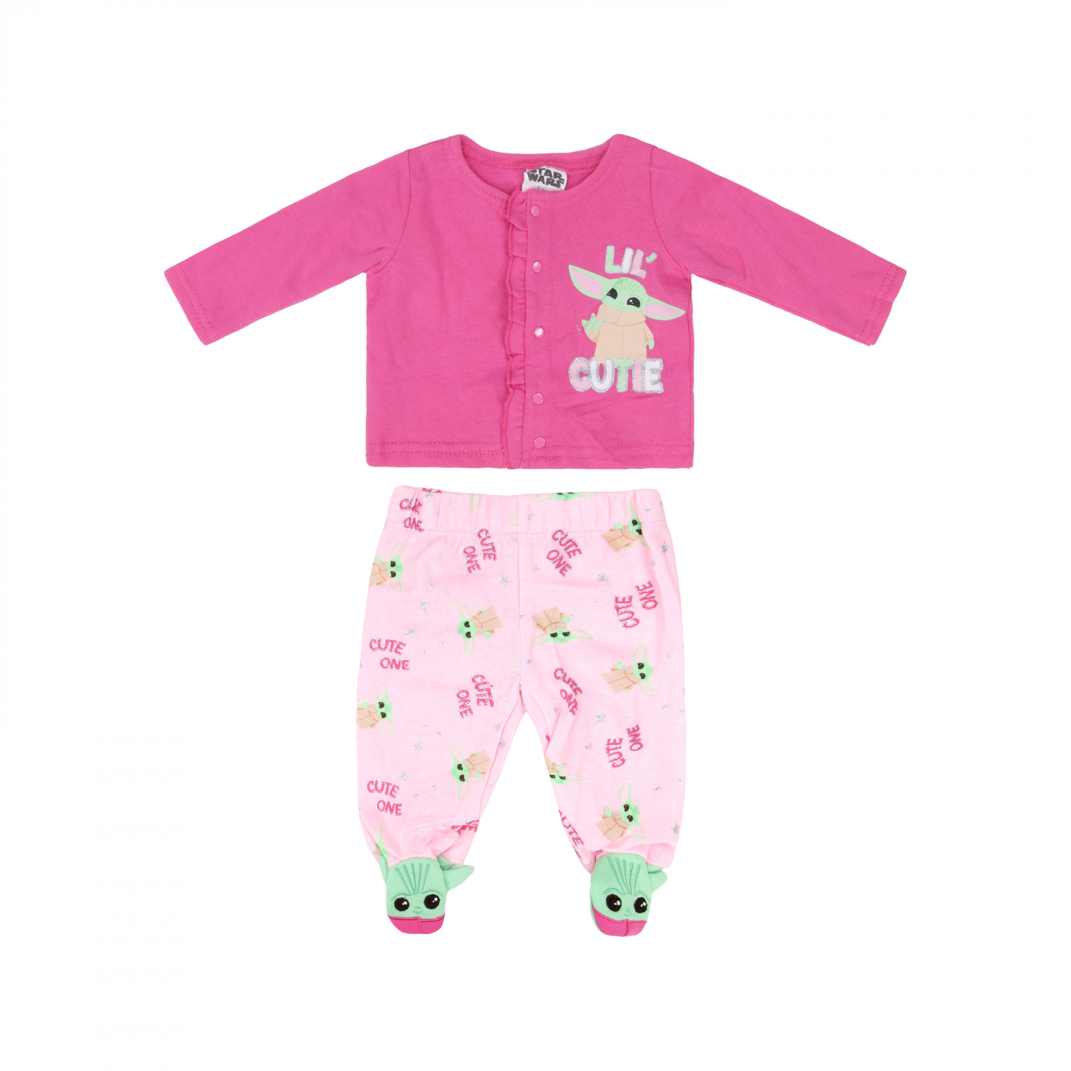 Star Wars Grogu Lil' Cutie Infant Girl's Shirt and Footie Pants Set, Pink
