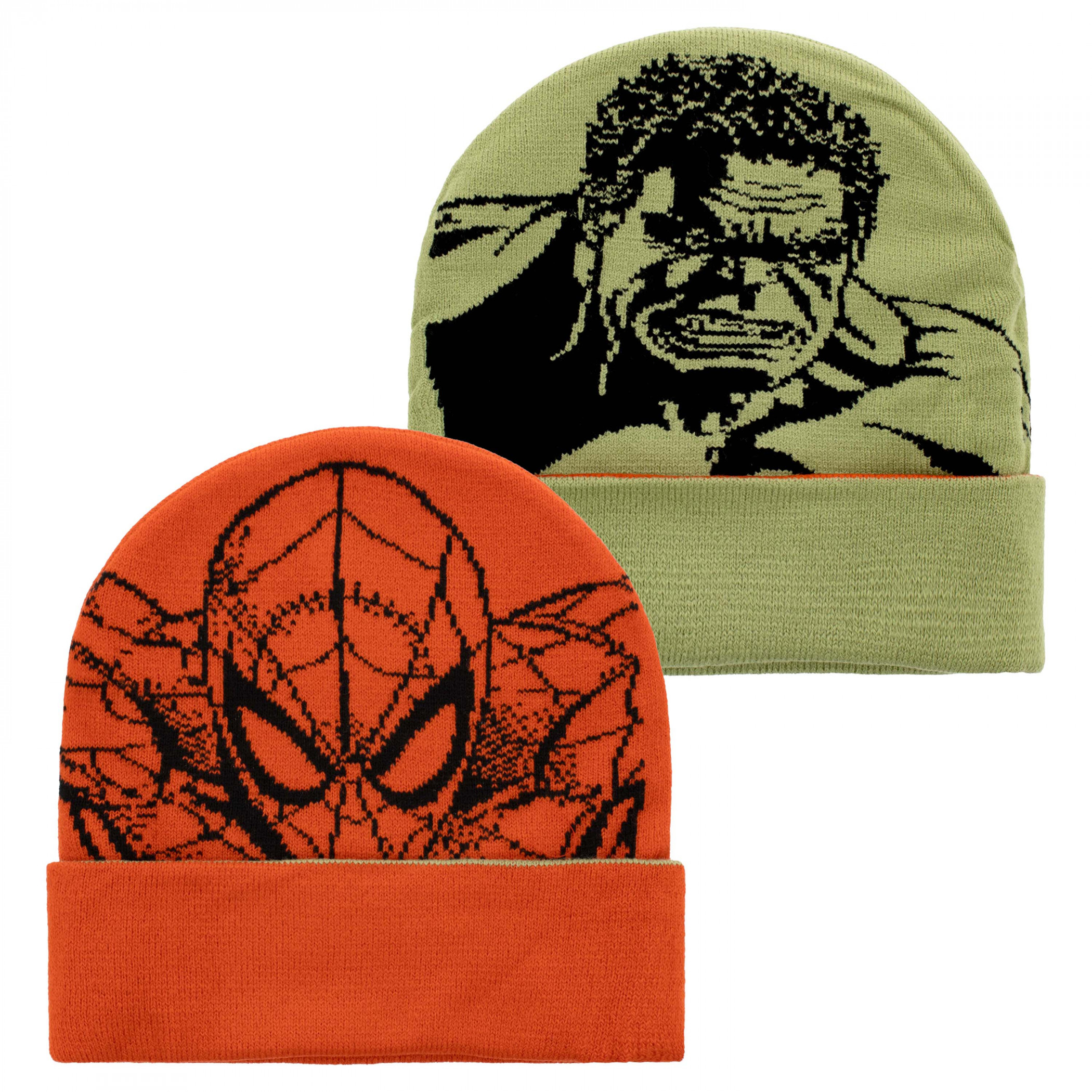 Spider-man and Hulk Reversible Youth Knit Cuffed Beanie, Multi-Color