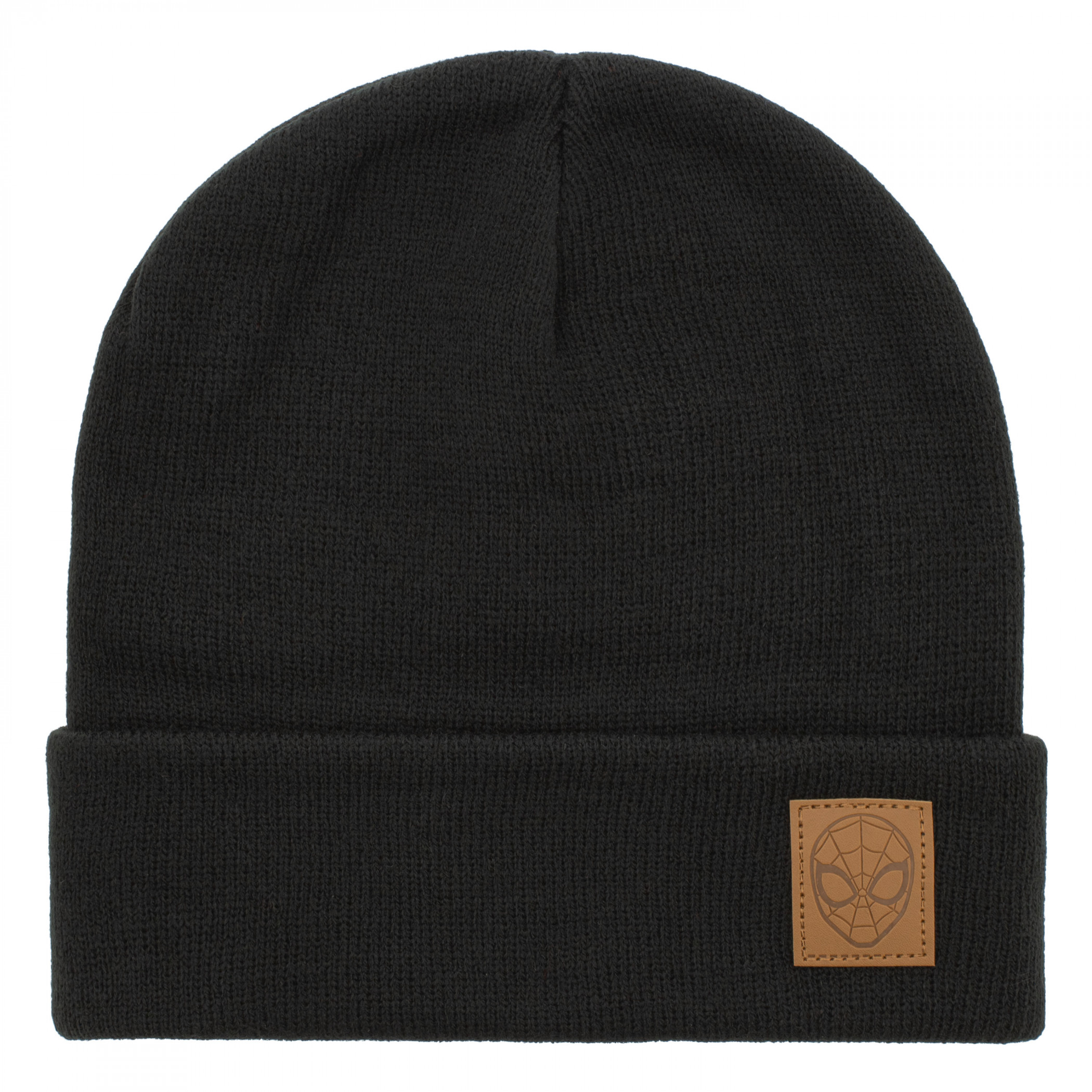 Spider-man Debossed Applique on Knit Cuffed Beanie, Brown