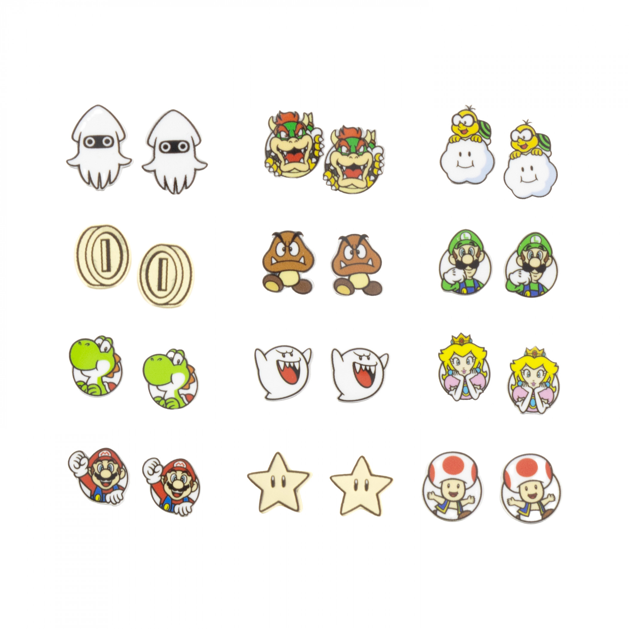 Super Mario Bros 12-Pack Variety Stud Earring Set, Multi-Color