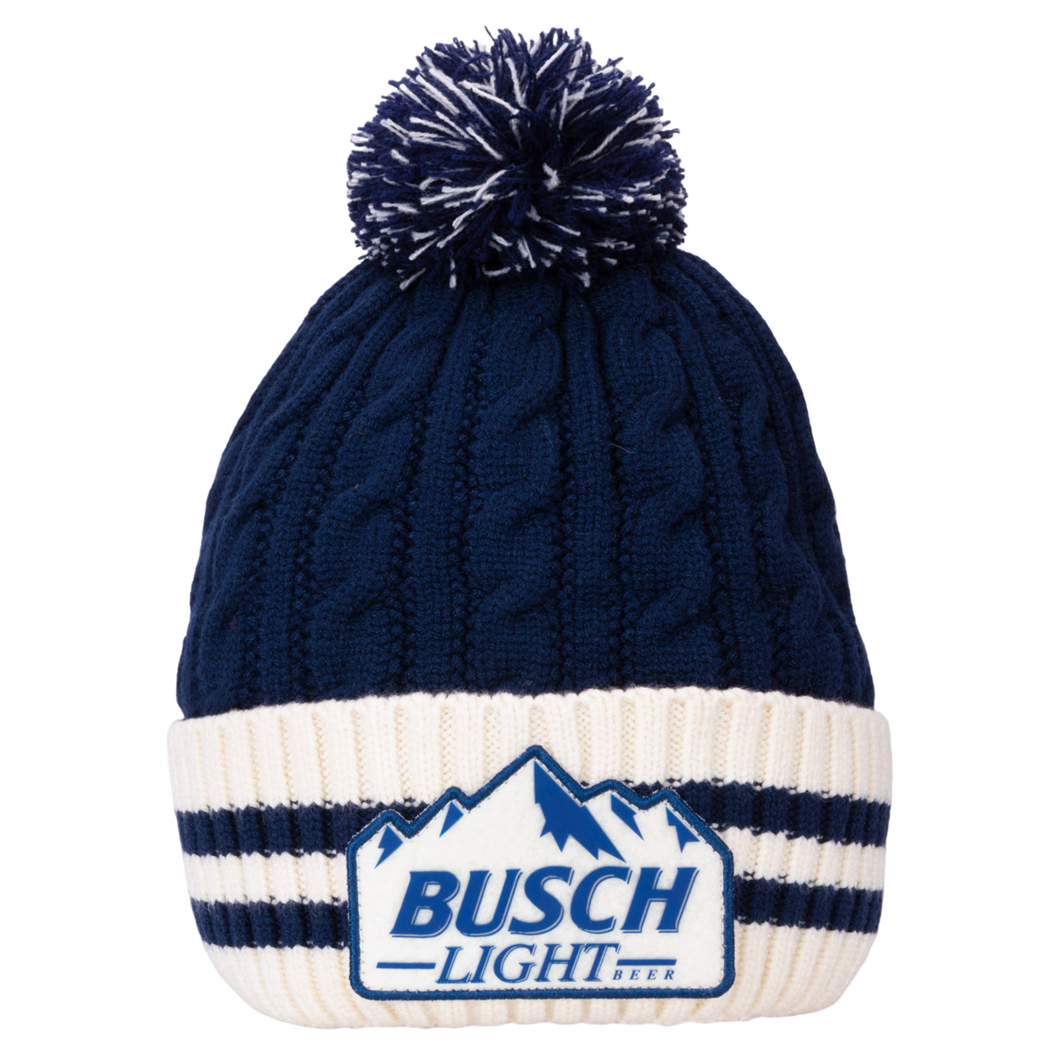 Busch Light Cable Yarn Crown Cuffed Beanie with Pom - image 2