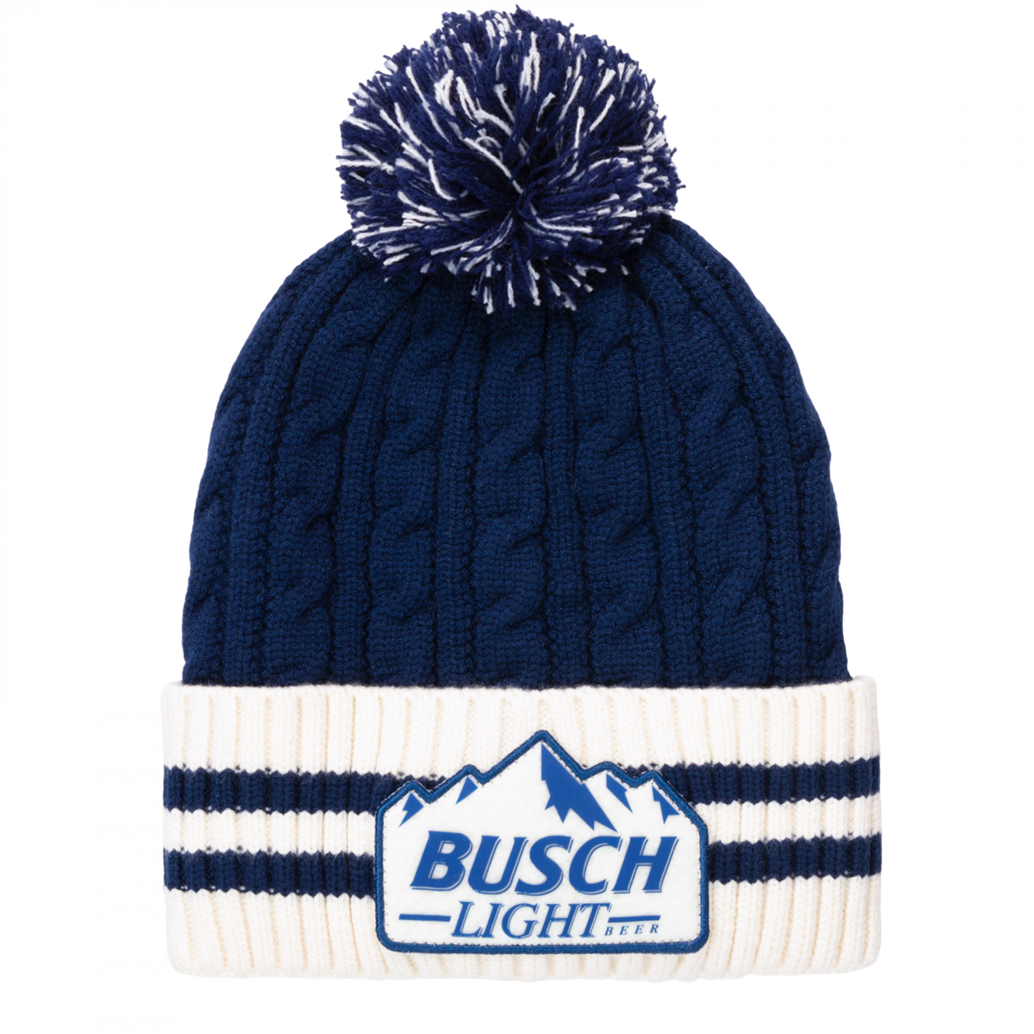 Busch Light Cable Yarn Crown Cuffed Beanie with Pom