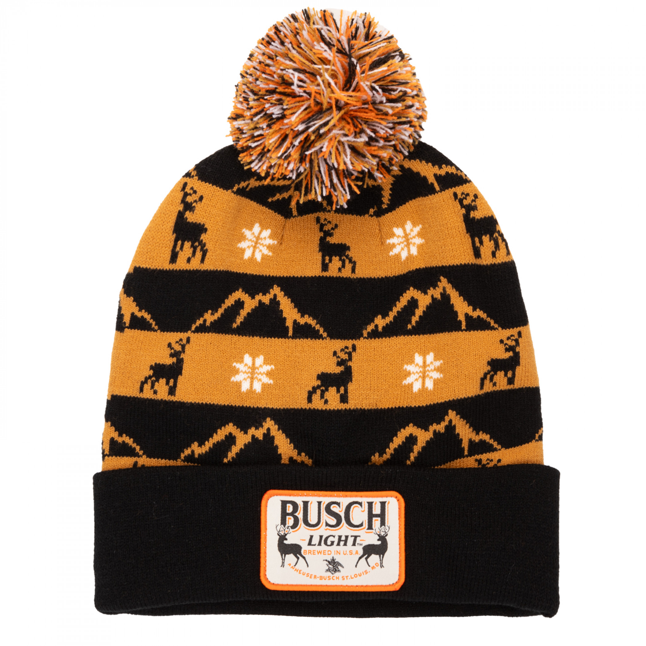 Busch Light Reindeer Cuffed Jacquard Beanie with Pom
