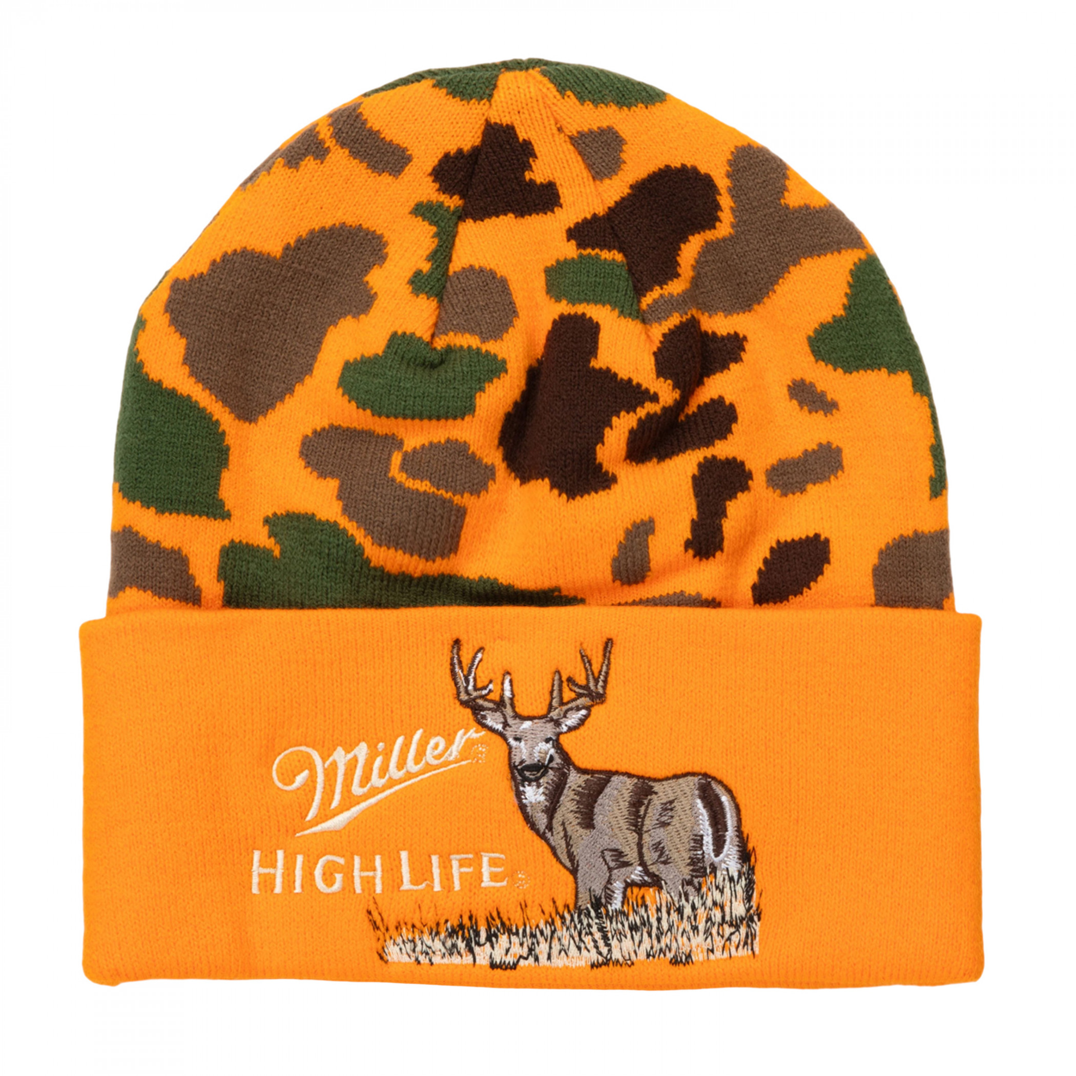 Miller High Life Orange Camo and Deer Knit Cuffed Beanie