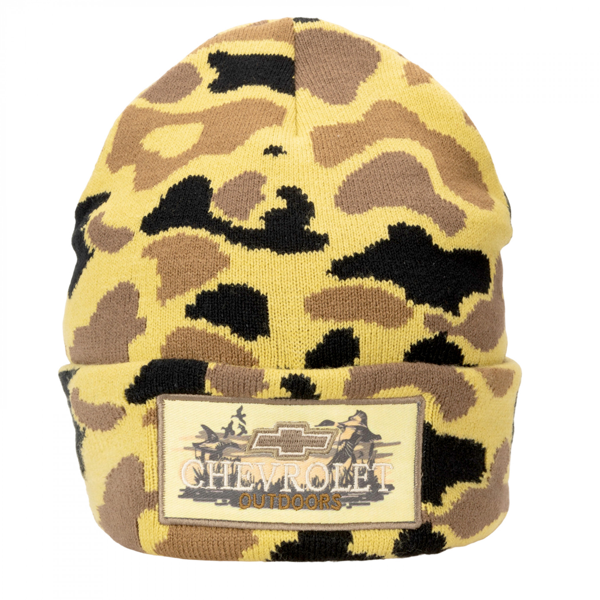 Chevrolet Outdoors Embroidered Patch Green Camo Knit Cuffed Beanie - image 2