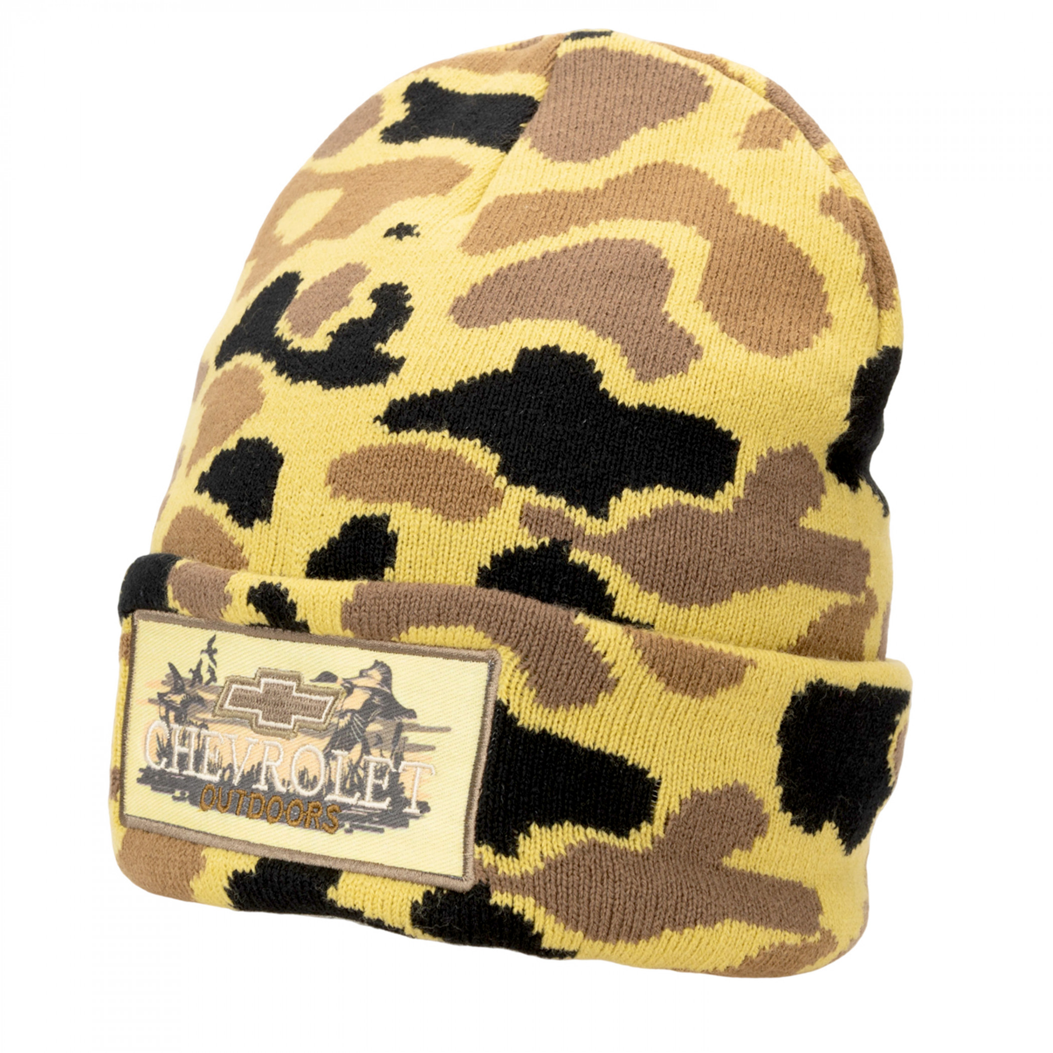 Chevrolet Outdoors Embroidered Patch Green Camo Knit Cuffed Beanie - image 3
