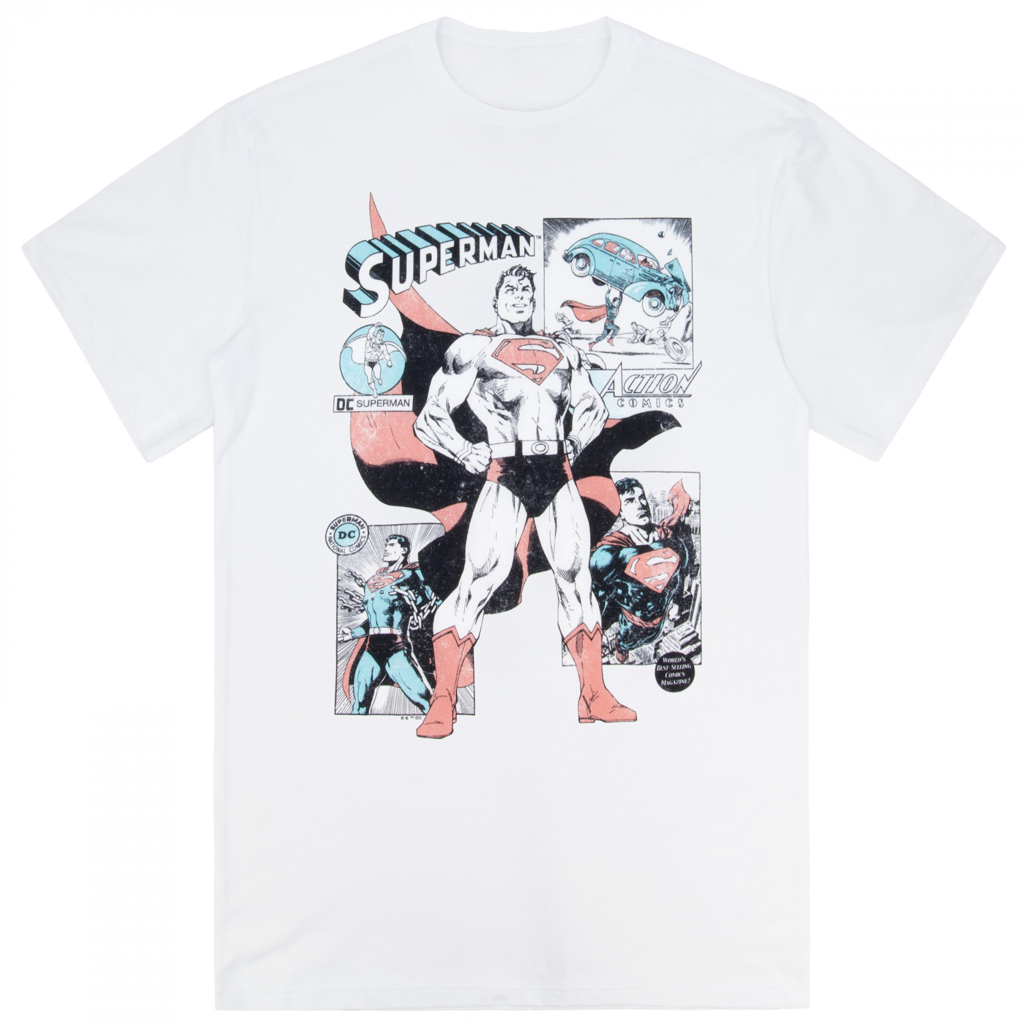 Superman Action Comics Cover Art Panels T-Shirt, White