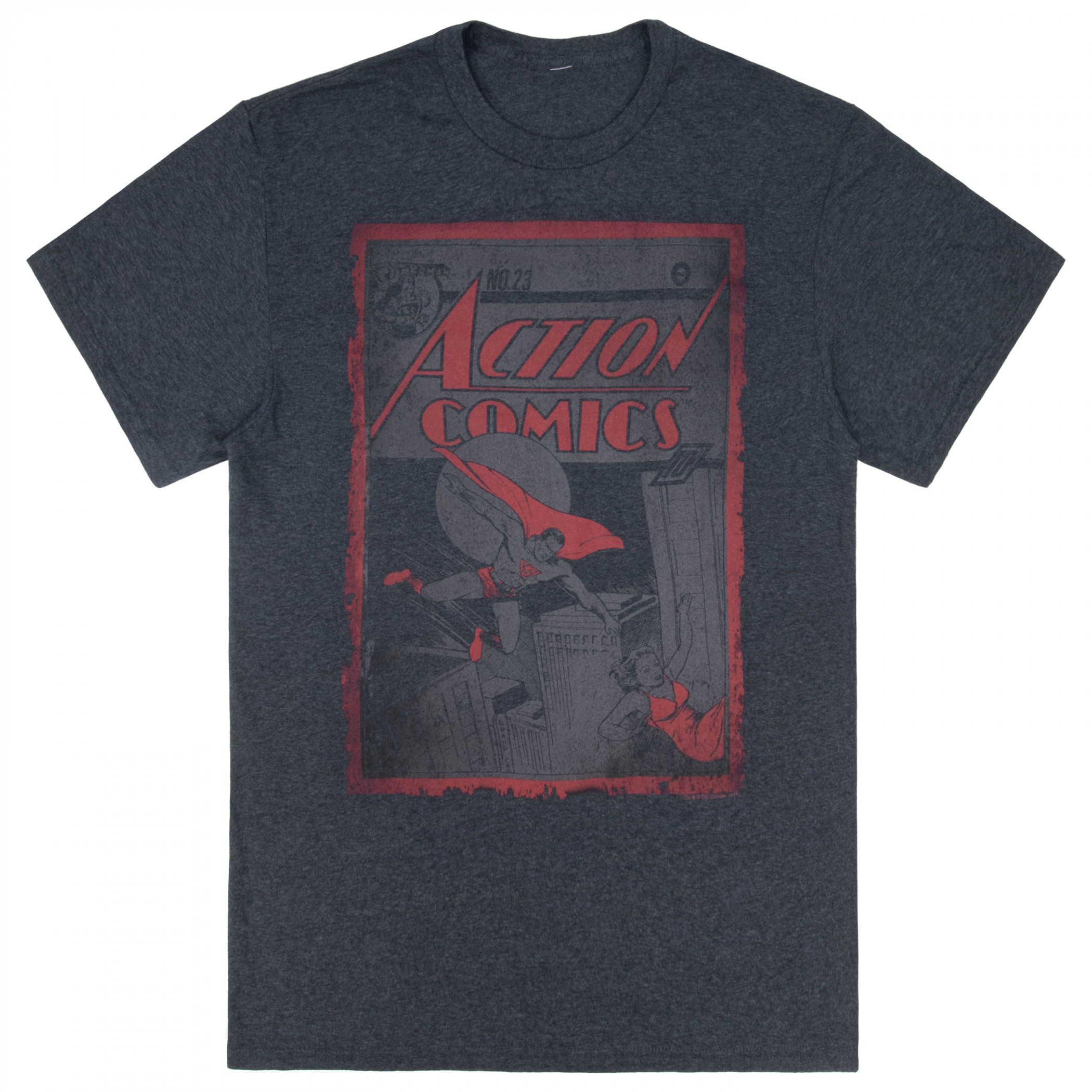 Superman Dark Print Action Comic Cover #23 Grey Colorway T-Shirt, Grey