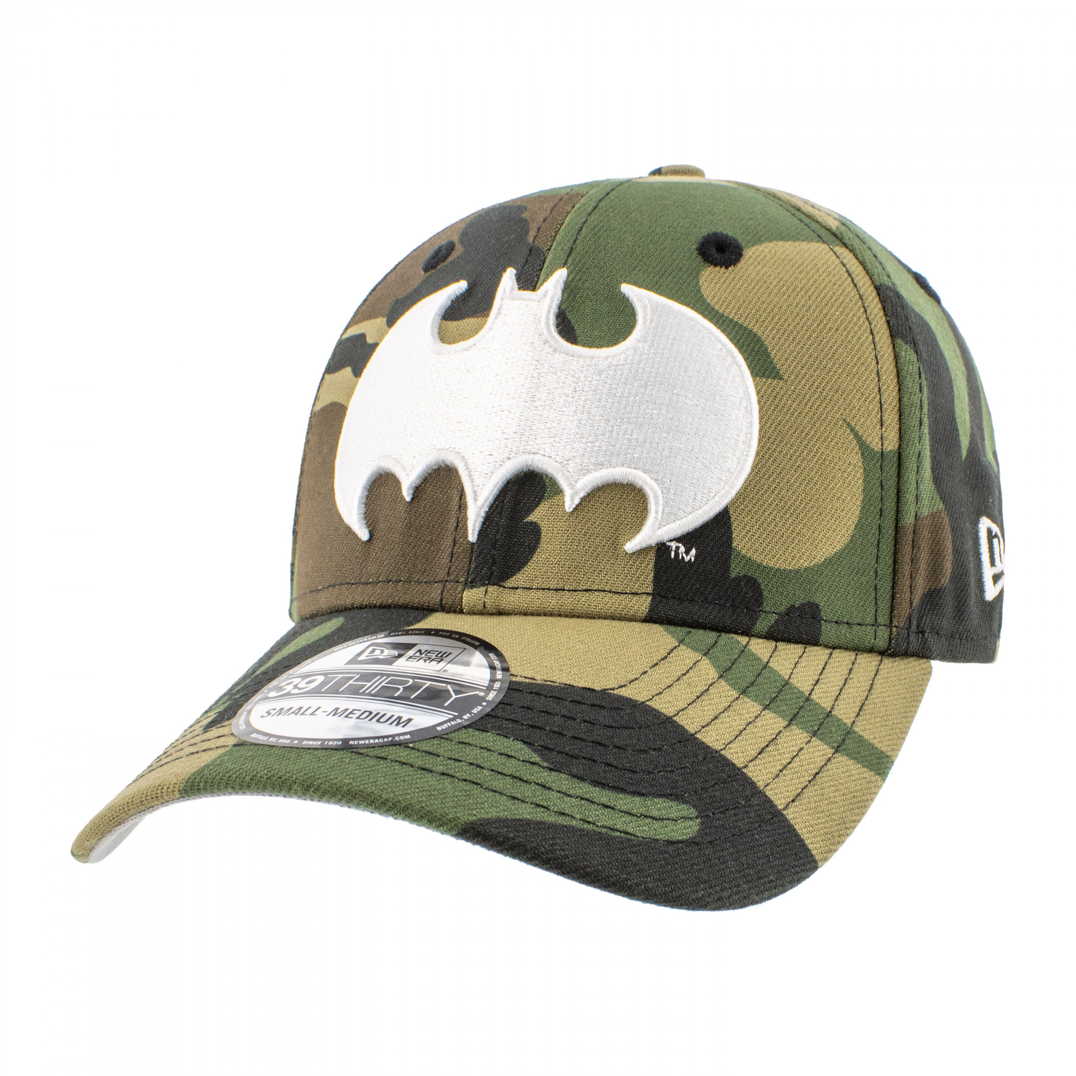 Batman Classic Logo Woodland Camo New Era 39Thirty Fitted Hat, Green