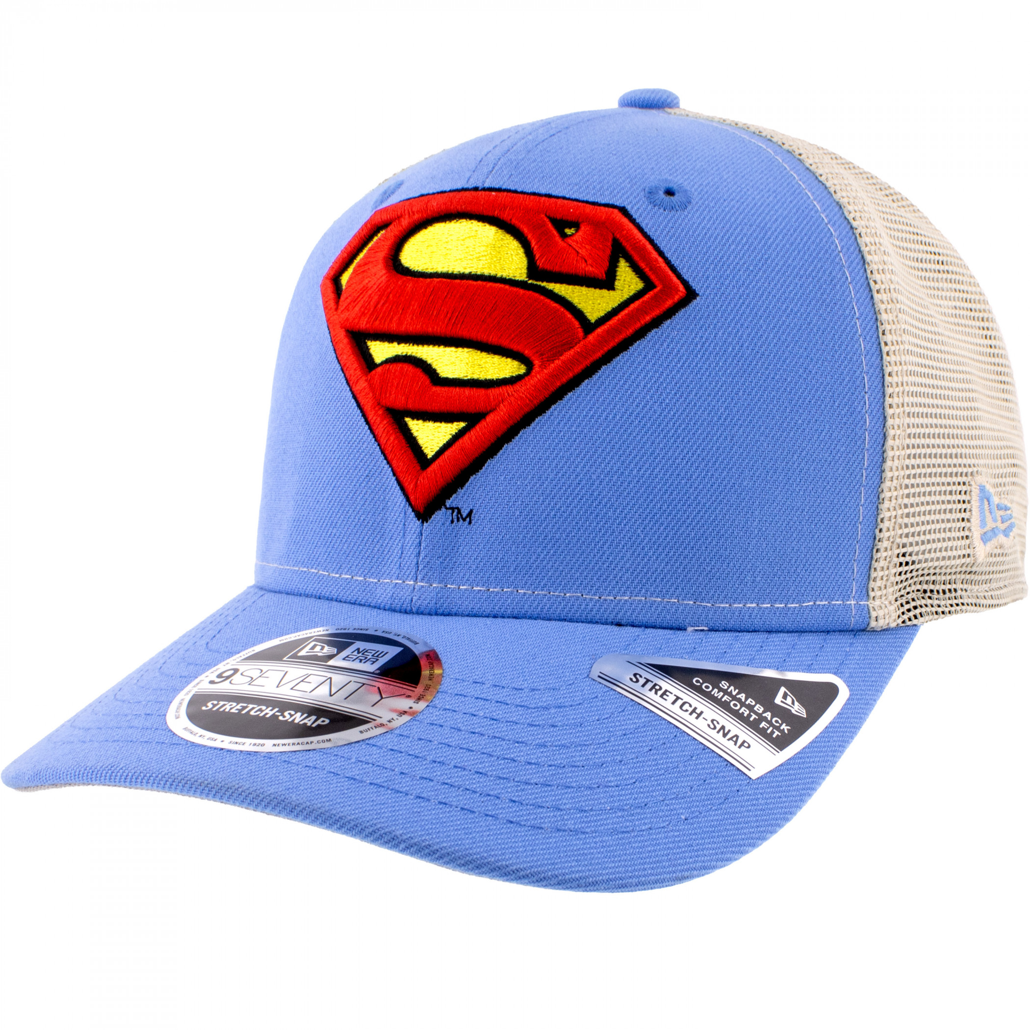 Superman Classic Logo New Era 9Seventy Adjustable Snapback Trucker Hat, Blue