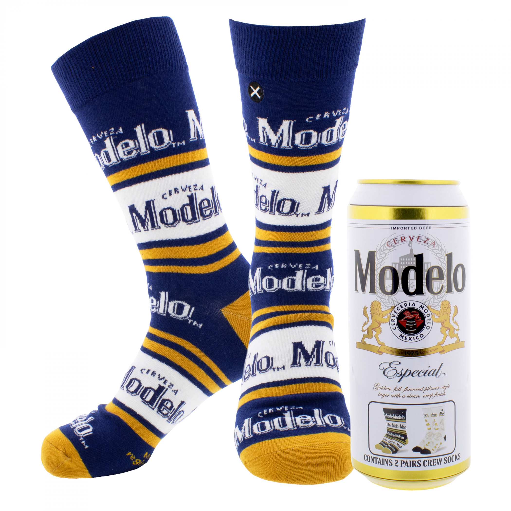 Model Especial Stripes and Bottles Crew Socks 2-Pack in Beer Can