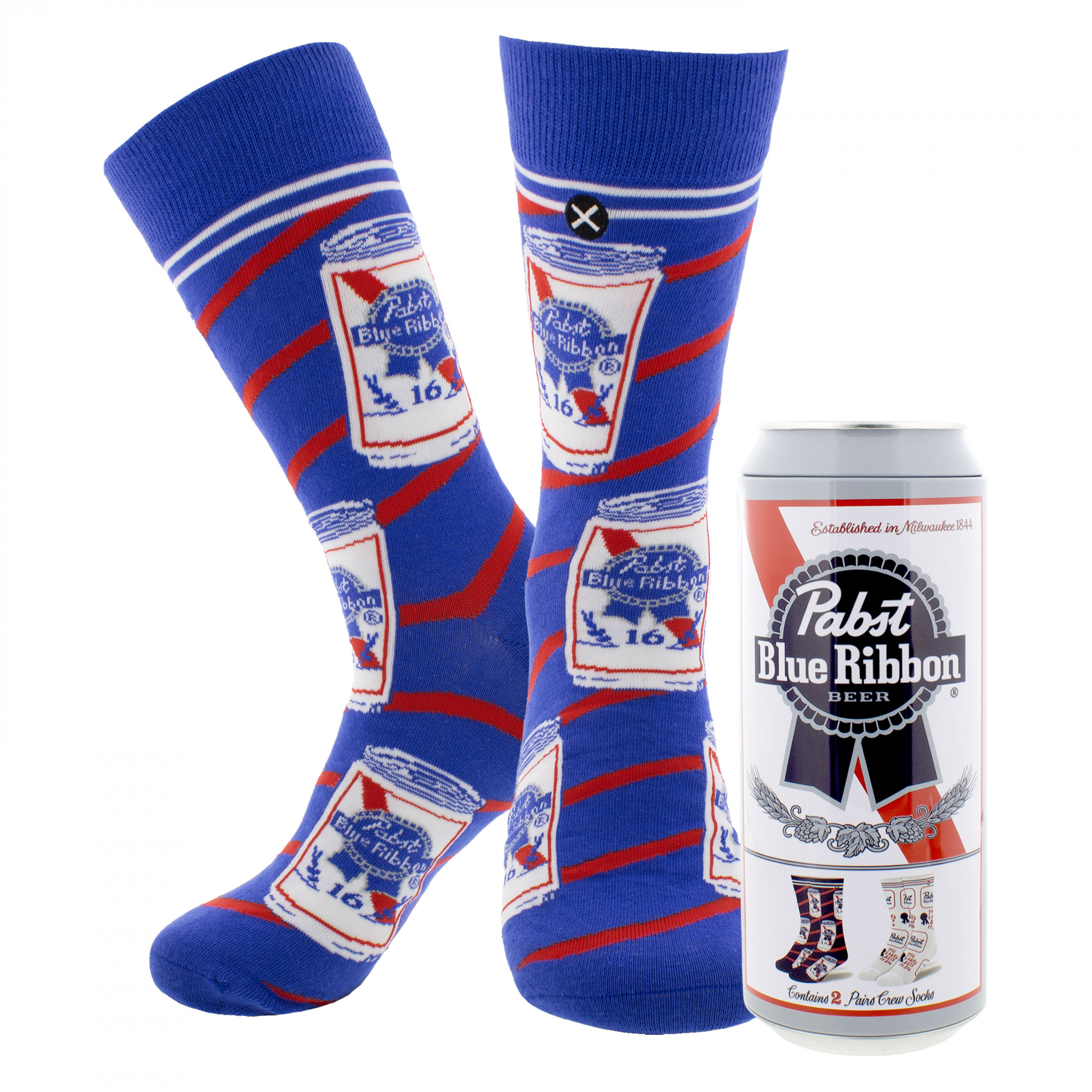 Pabst Blue Ribbon Cans and Labels Crew Socks 2-Pack in Beer Can