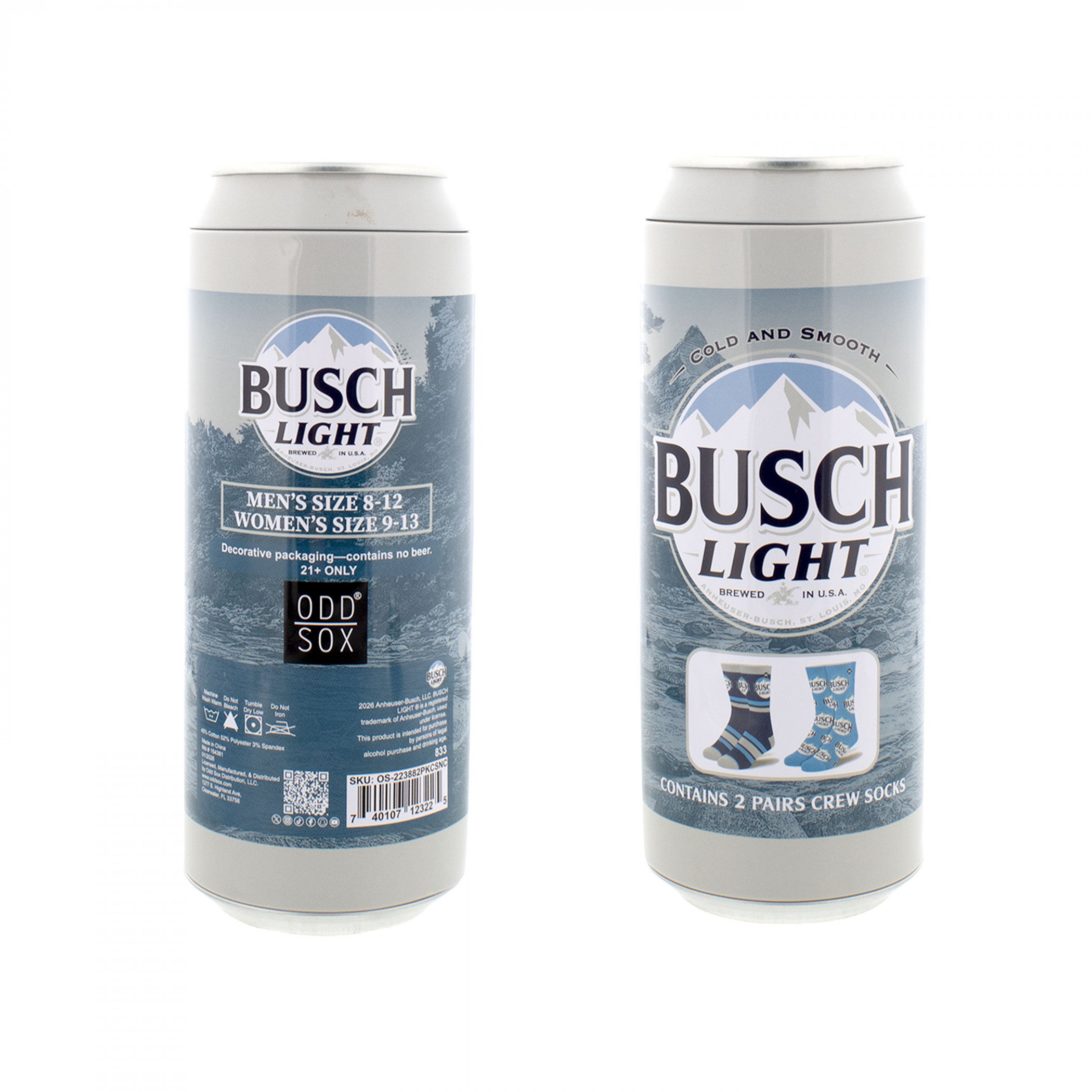 Busch Light Logo and Stripes Crew Socks 2-Pack in Beer Can