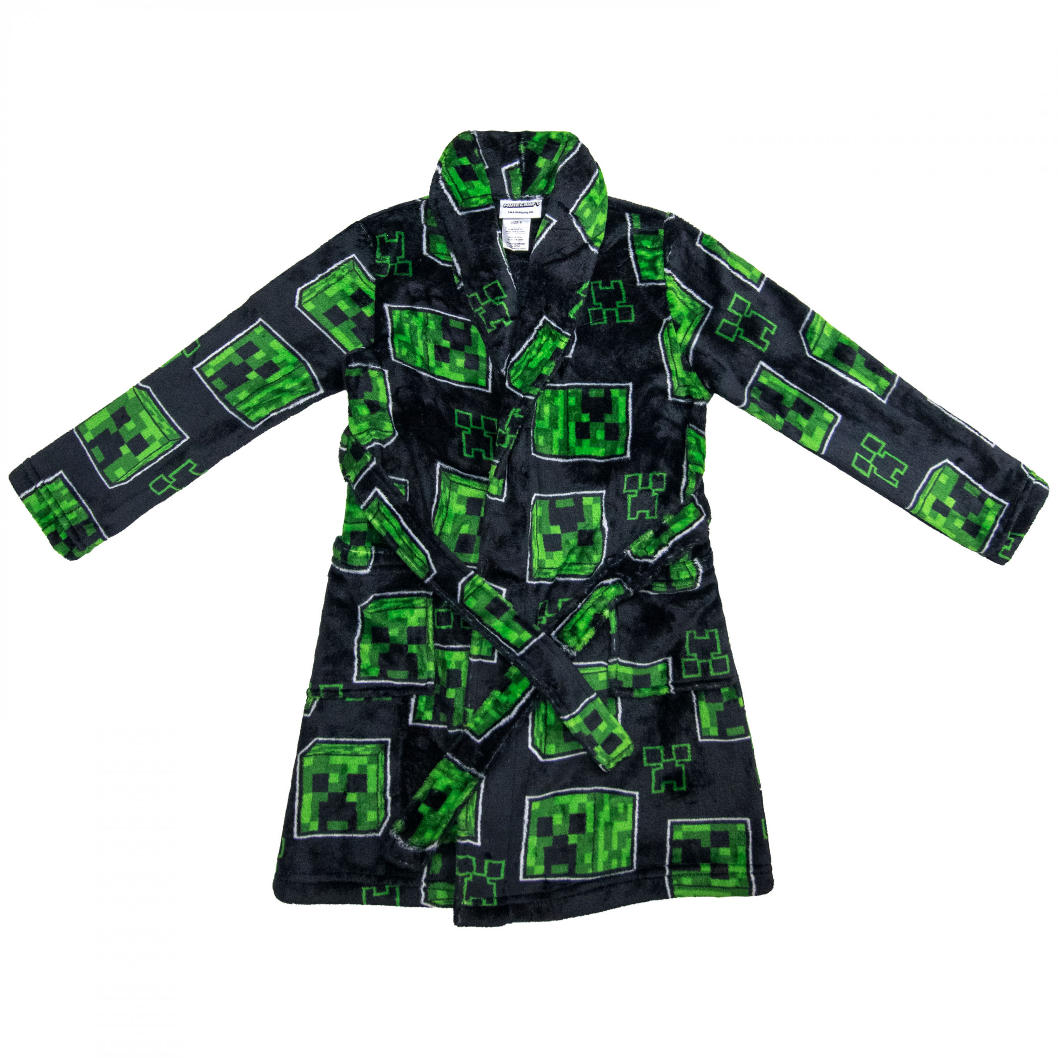 Minecraft Creeper Print Black Luxe Plush Kid's Robe, Multi-Color