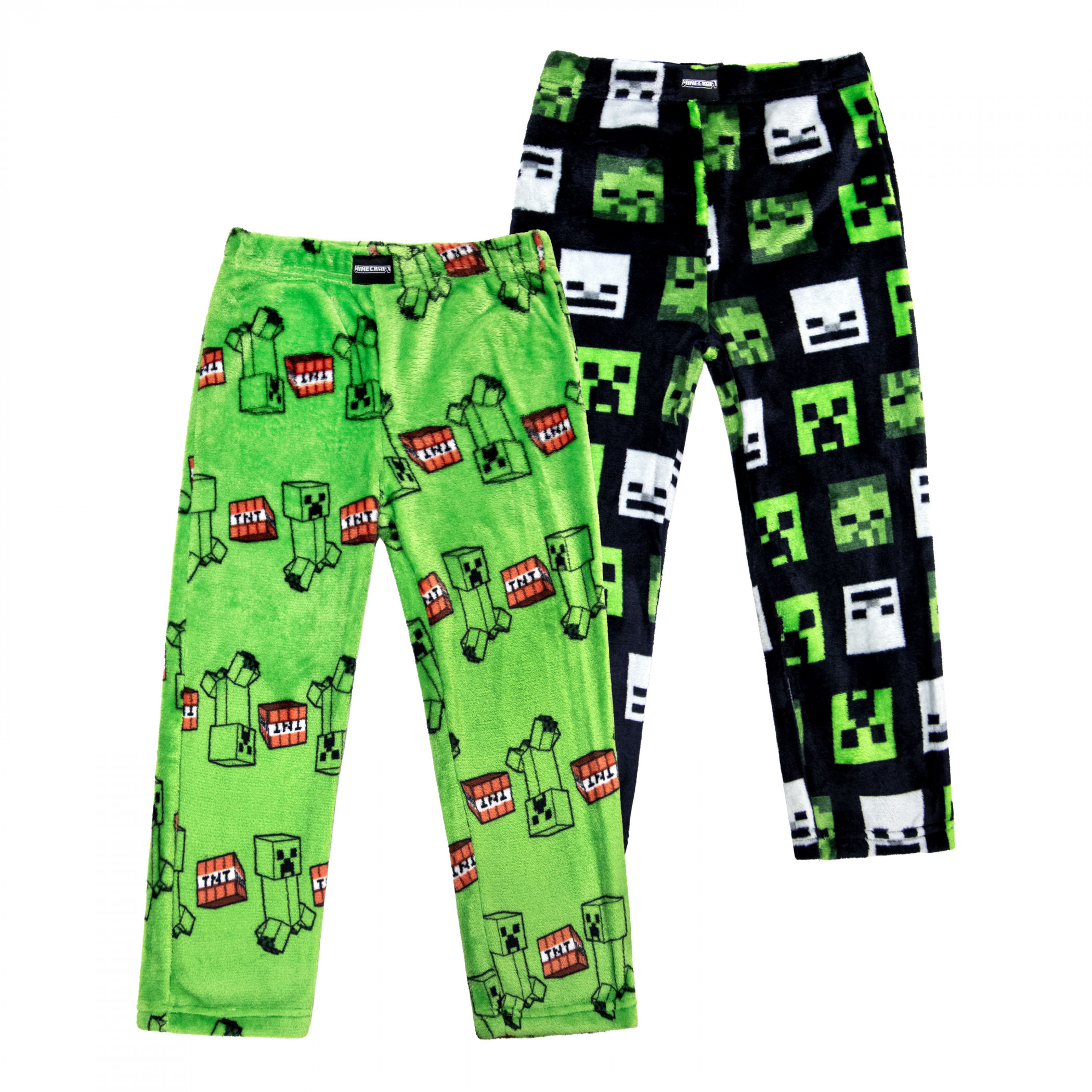 Minecraft Creepers and Skeletons Print Luxe Plush Kid's Sleep Pants 2-pack, Multi-Color