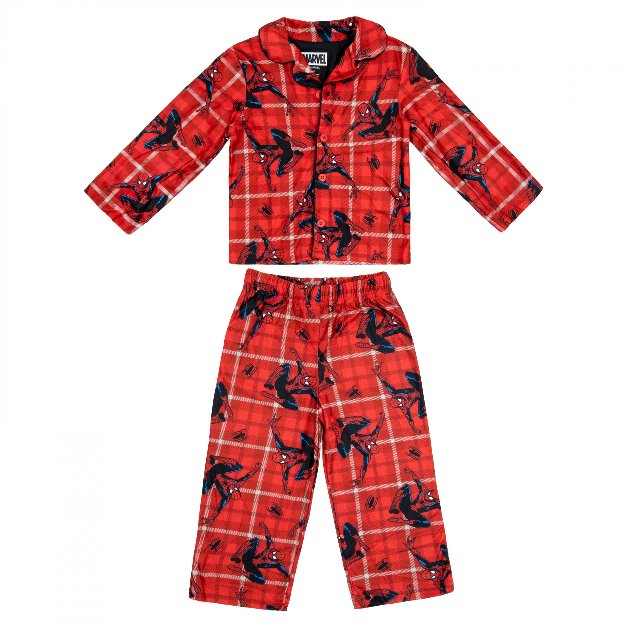 Spider-man Flannel Pattern Brushed Micro Jersey 2-Piece Kids Pajamas, Red