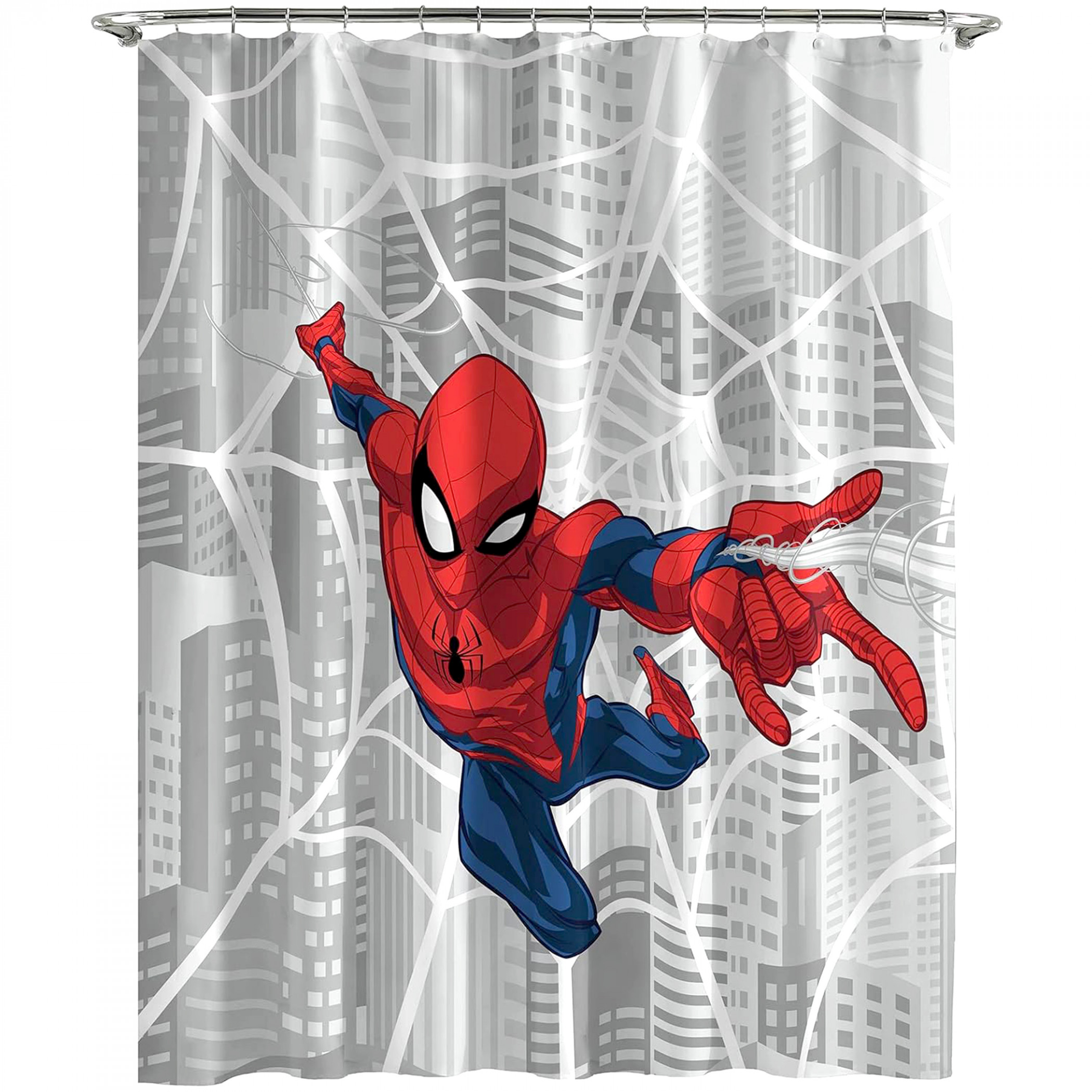 Spider-Man City Web Fabric Shower Curtain, Grey