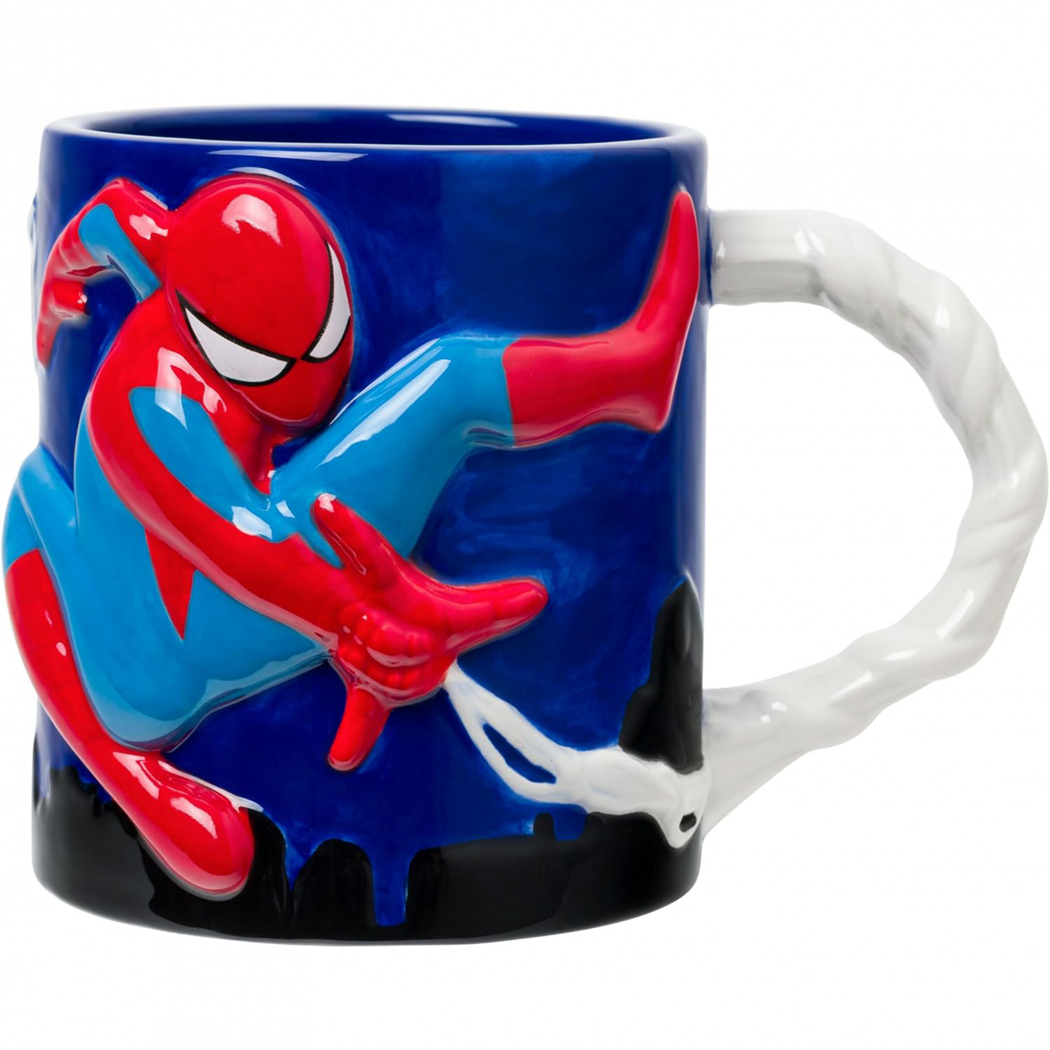 Spider-Man Shape of a Hero Embossed 20oz Sculpted Web Handle Ceramic Mug, Multi-Color