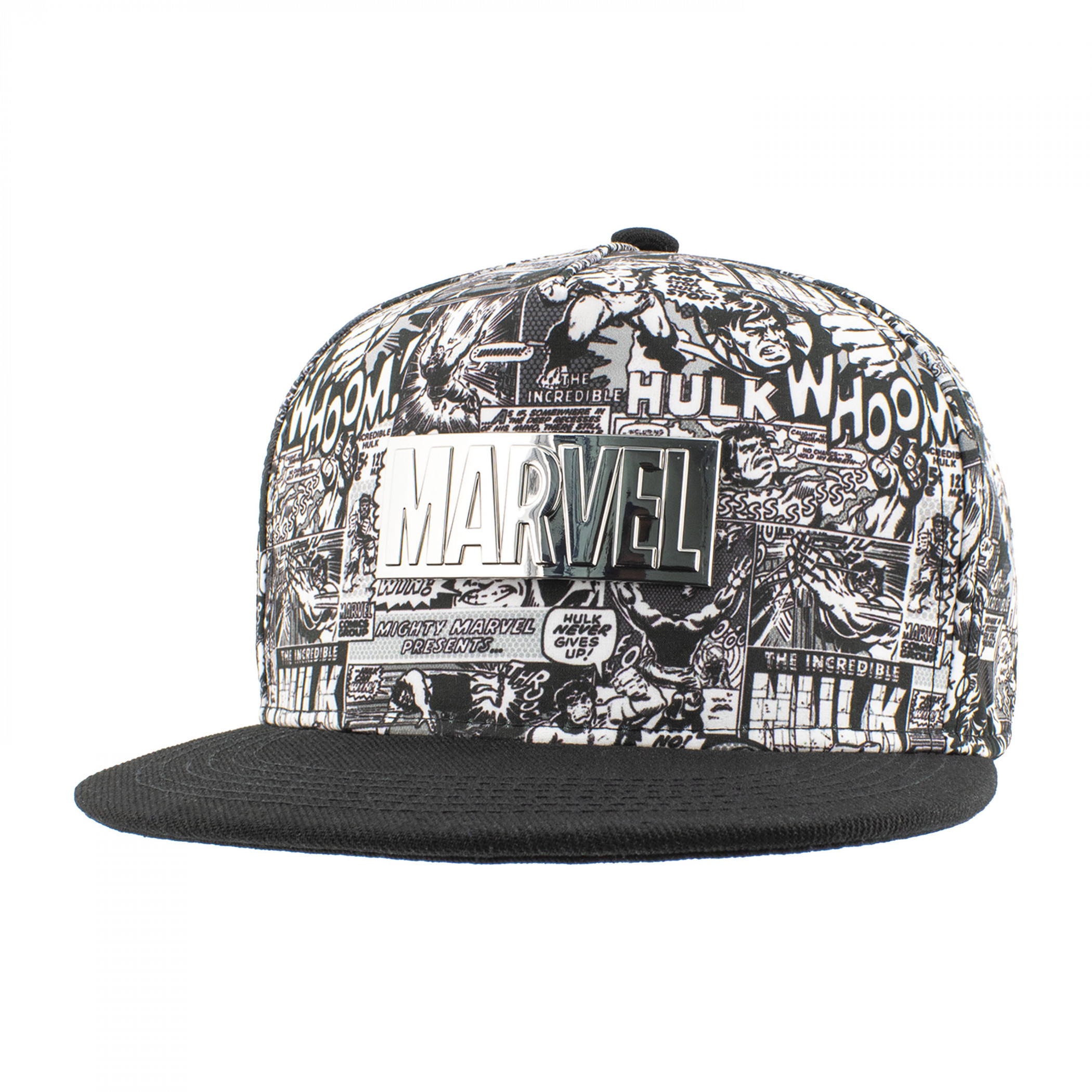 Marvel Metal Logo Plate Black & White Print Comic Panels Adjustable Hat, Multi-Color