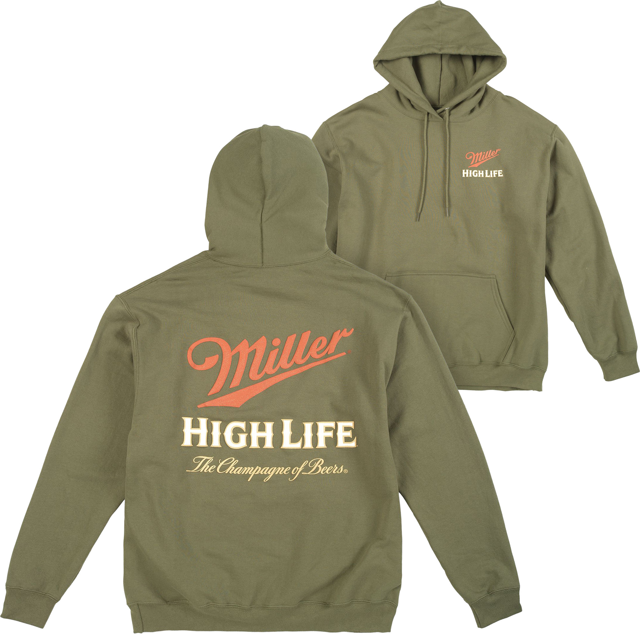 Miller High Life Logo Olive Colorway Front & Back Print Hoodie