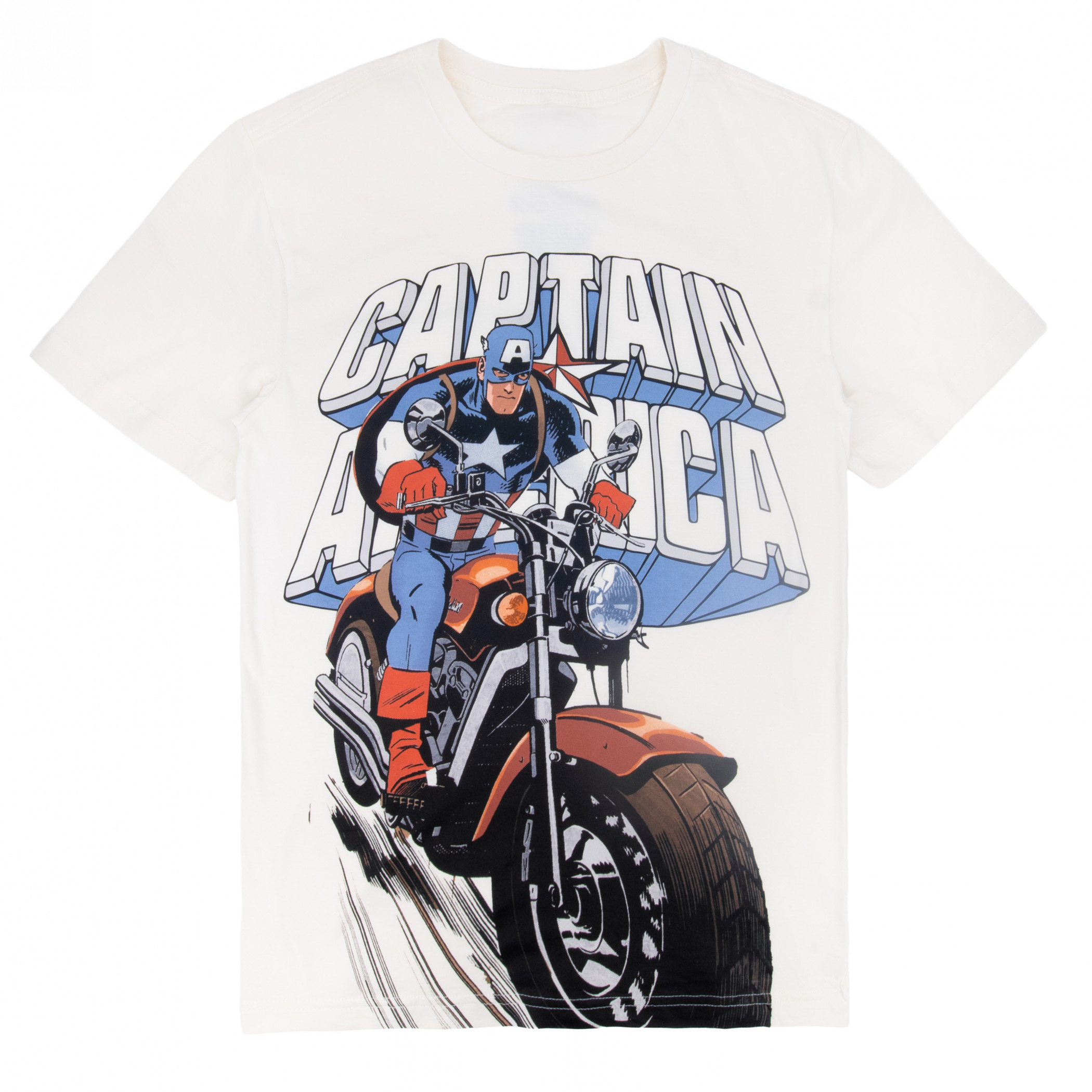 Captain America Motorcycle Graphic T-Shirt, White