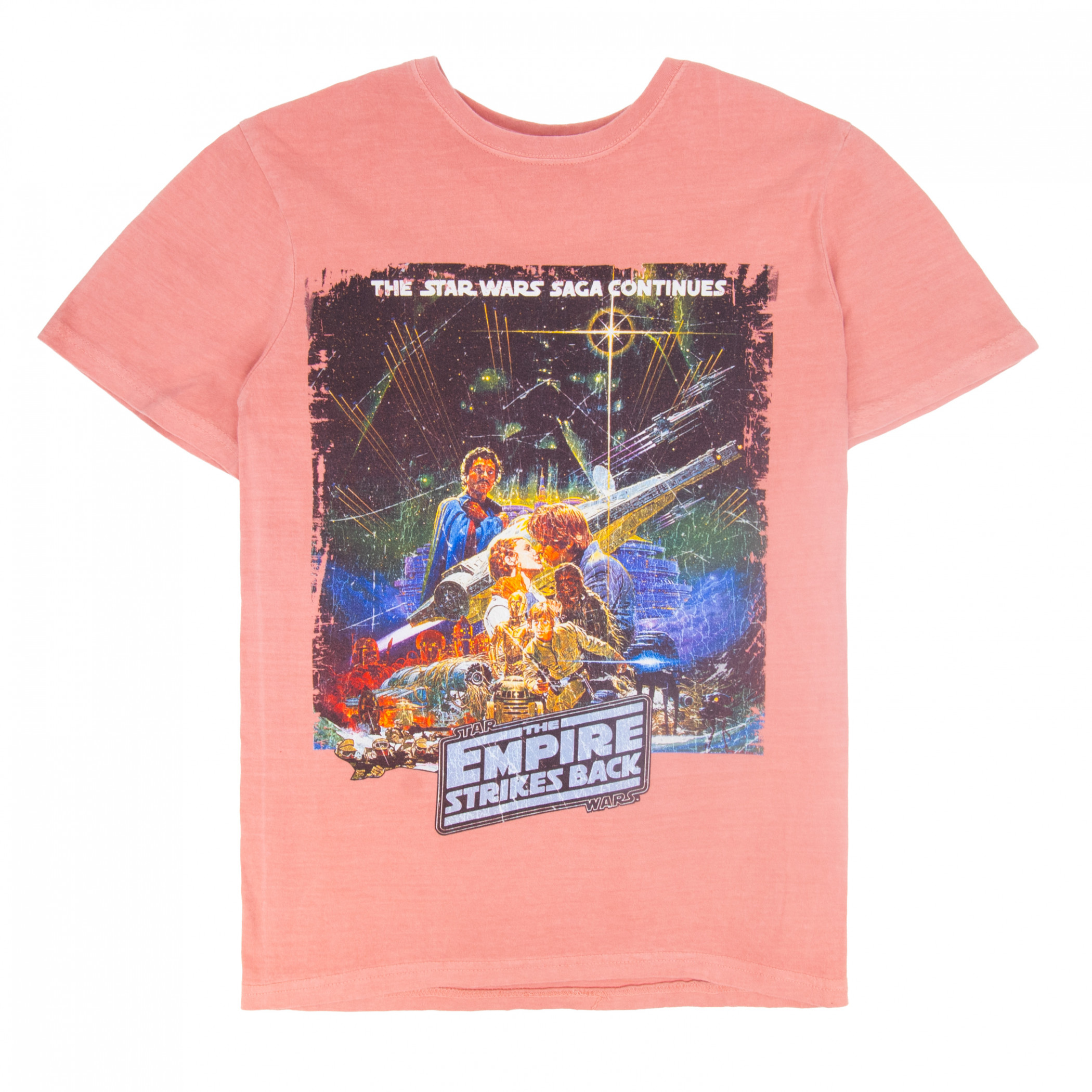 Star Wars Empire Strikes Back - The Saga Continues Pink Stone Washed T-Shirt, Pink