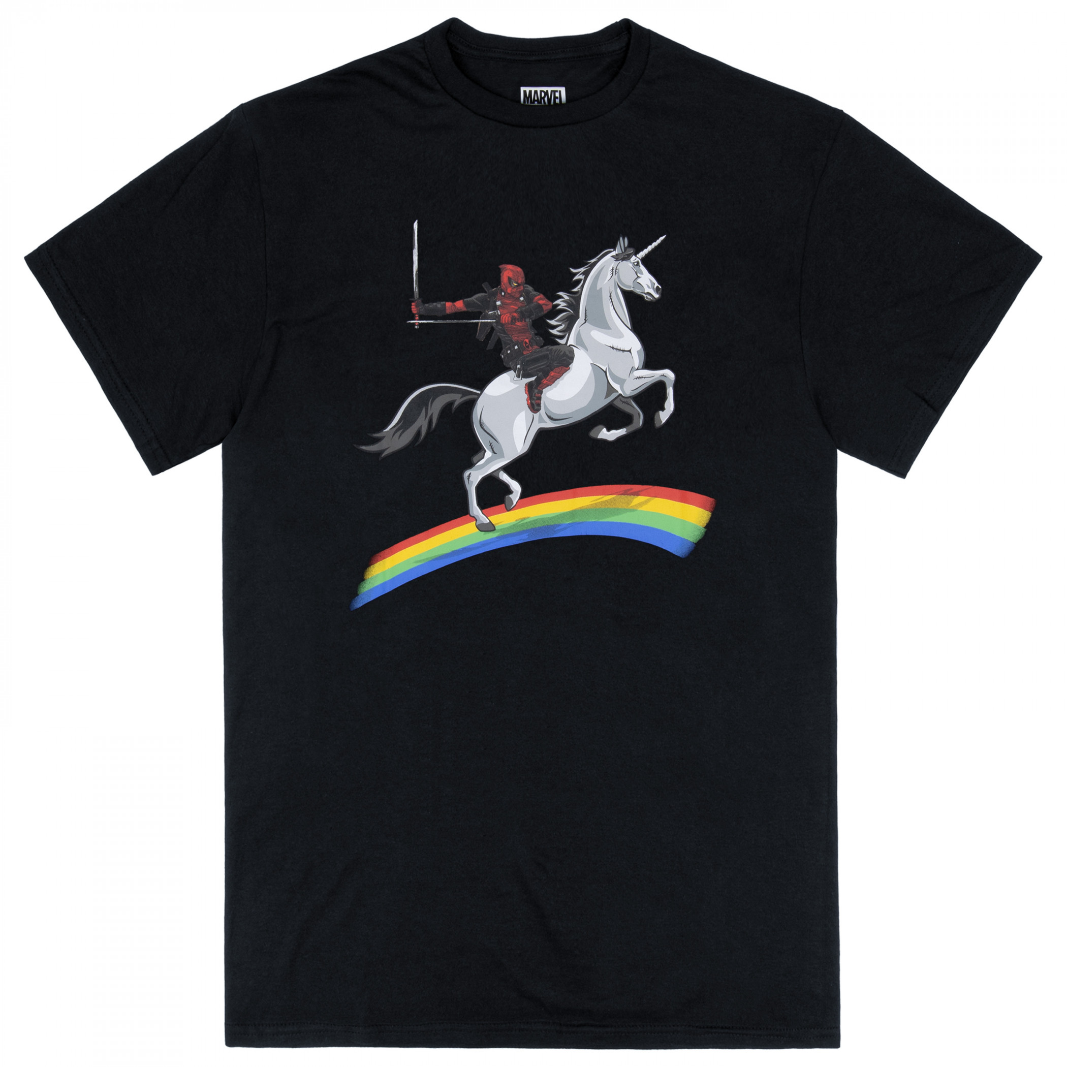 Deadpool Rainbow Riding Unicorn T-Shirt, Black